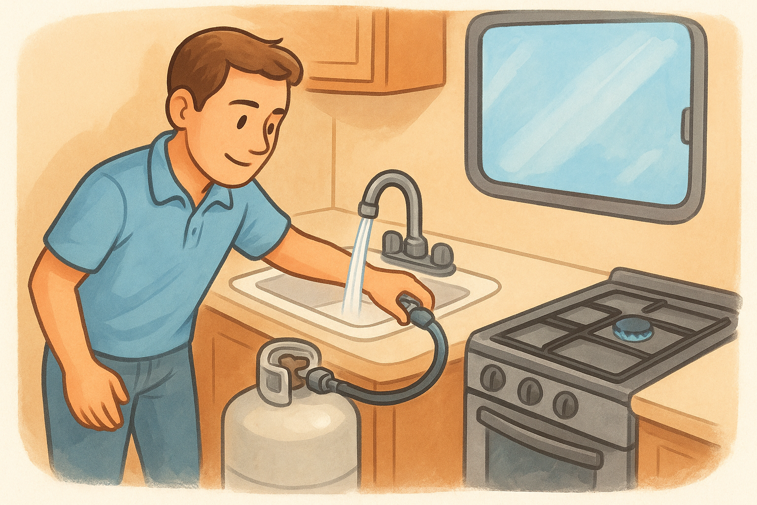 Run water and propane systems
