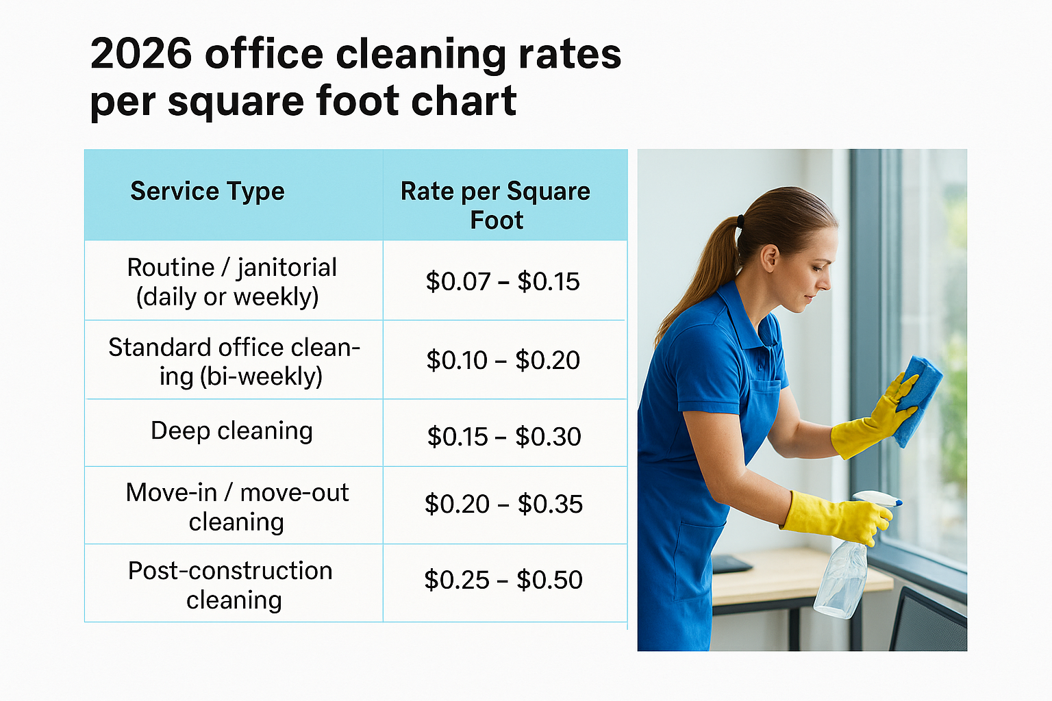 2026 office cleaning rates per square foot chart