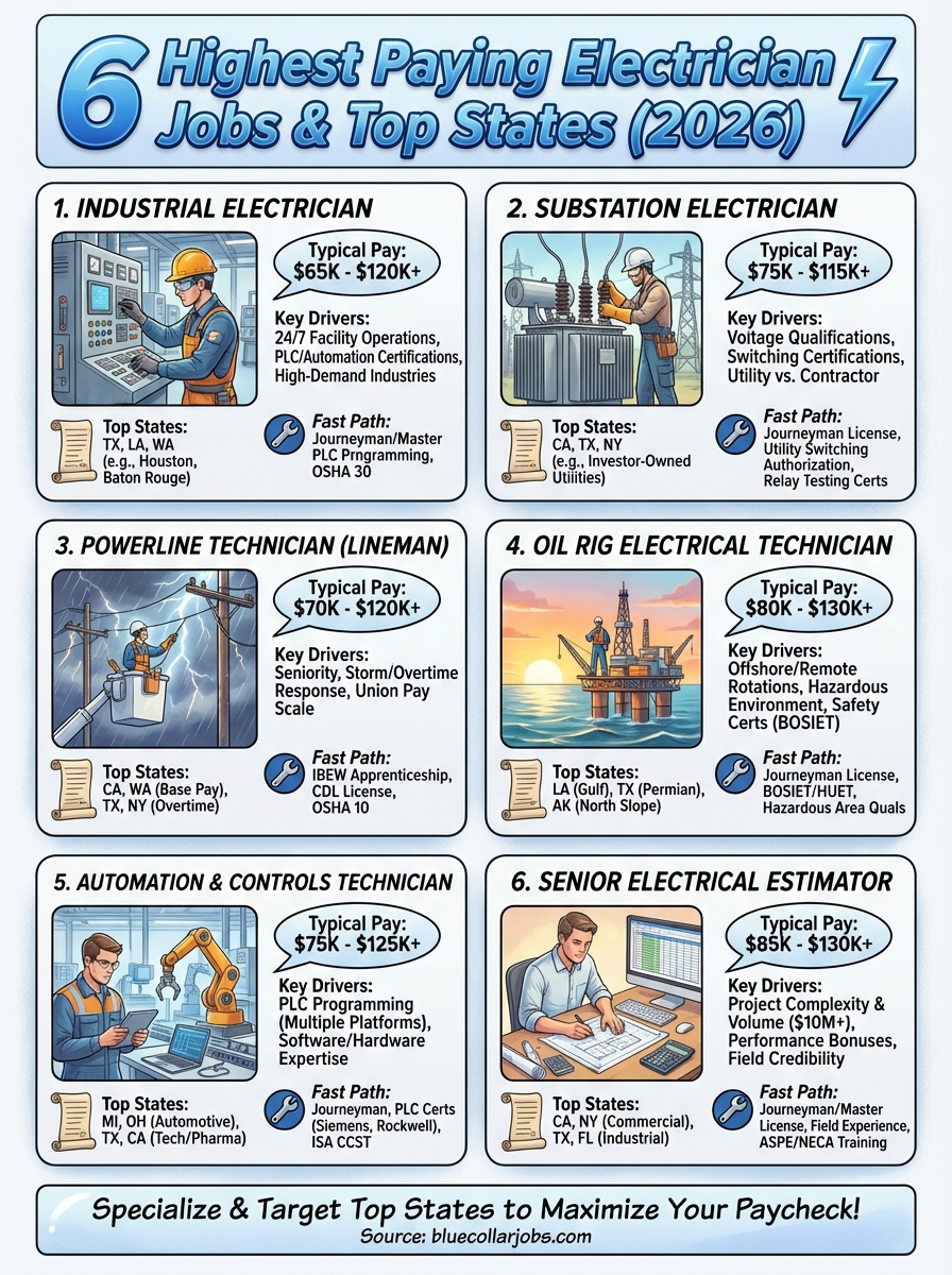 highest paying electrician jobs infographic