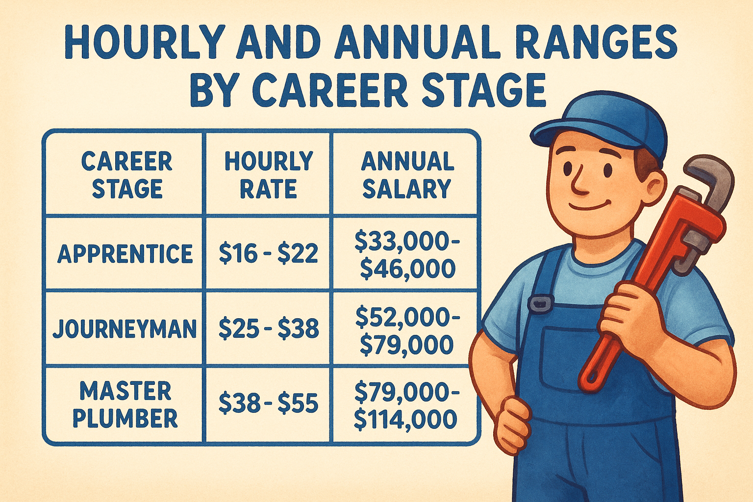 Hourly and annual ranges by career stage
