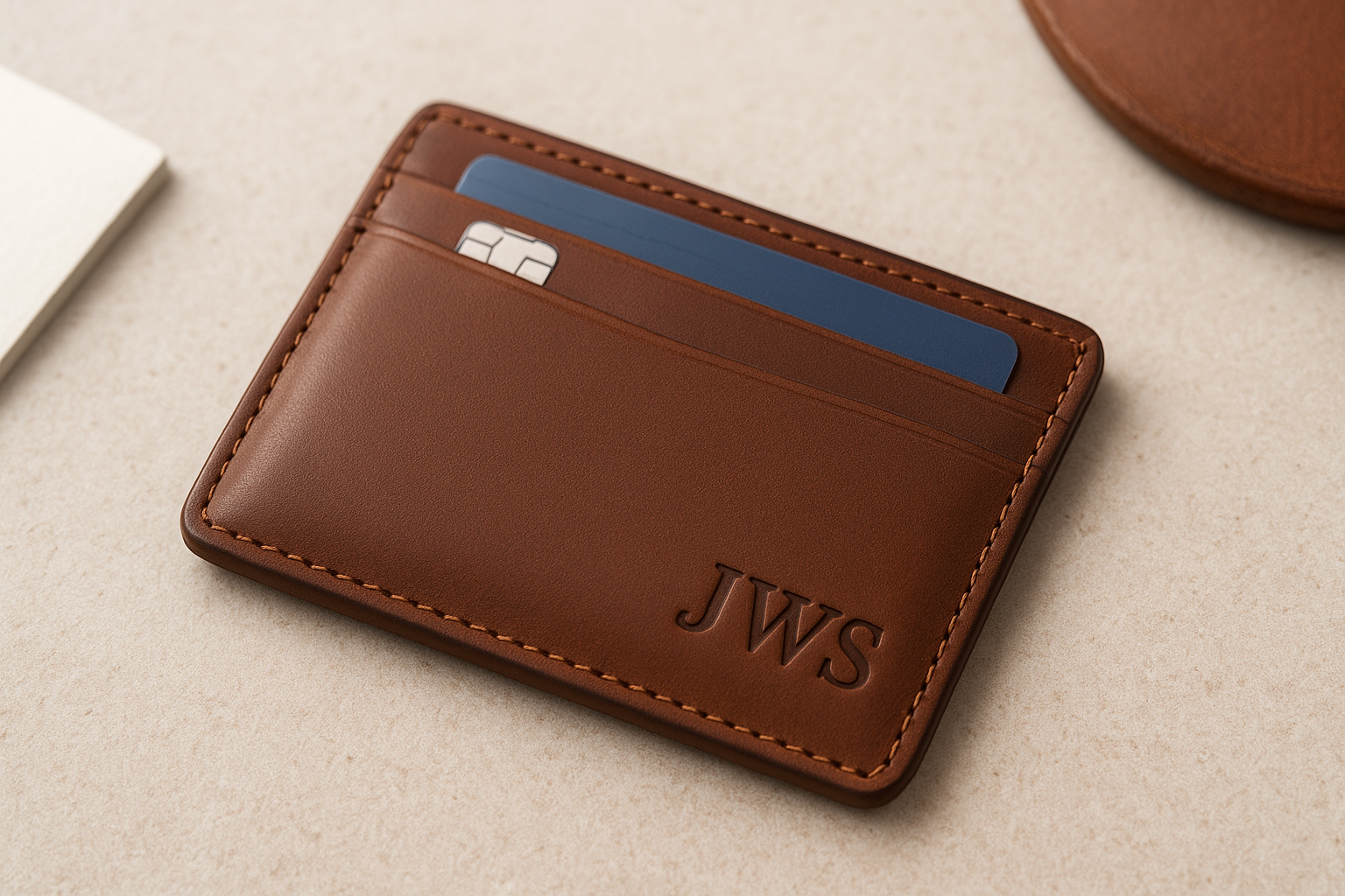 2. Monogrammed leather wallet or card holder