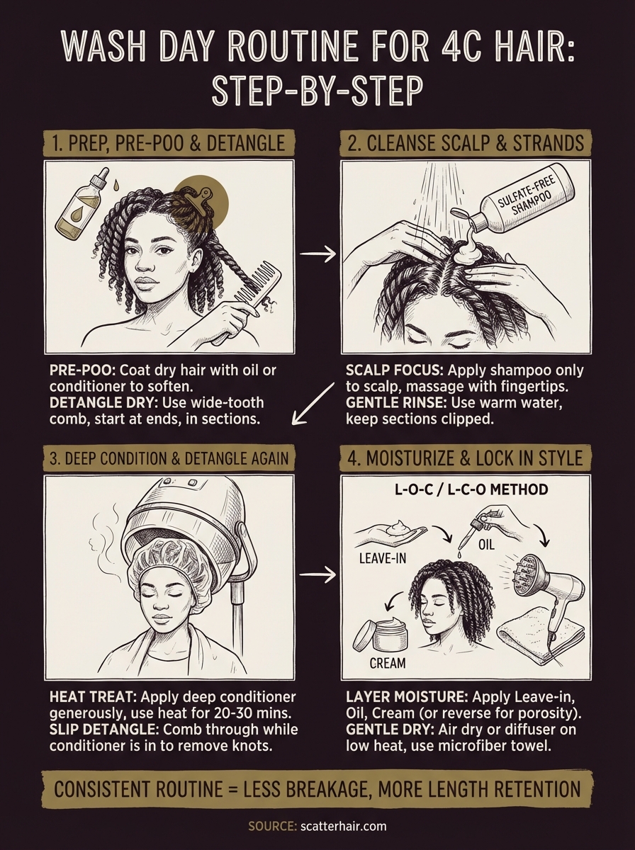 wash day routine for 4c hair infographic