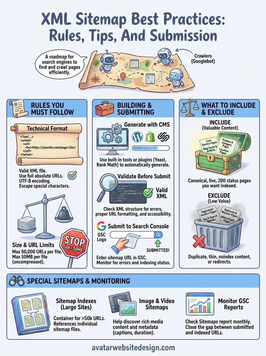 xml sitemap best practices infographic
