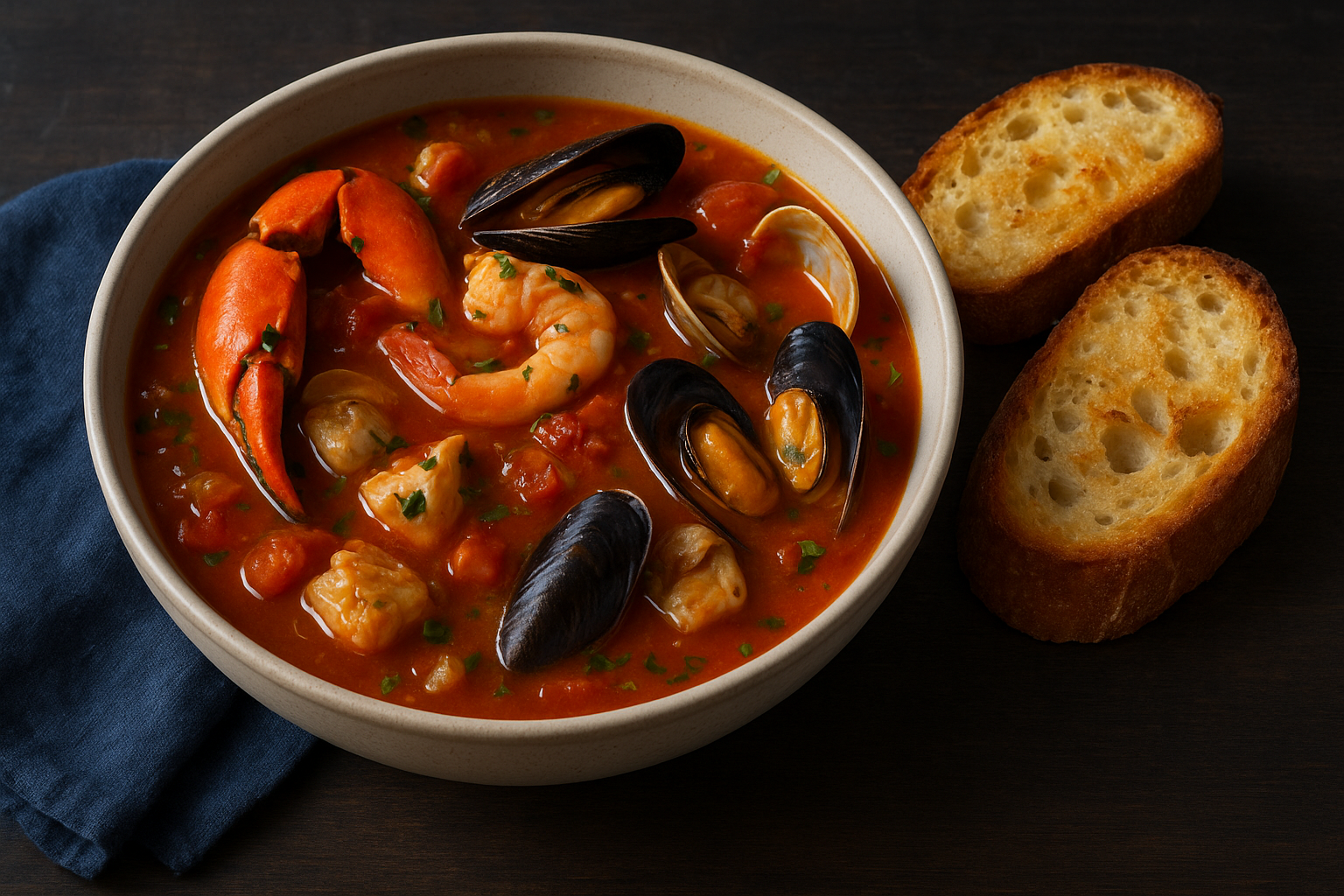 9. Cioppino seafood stew with crusty bread