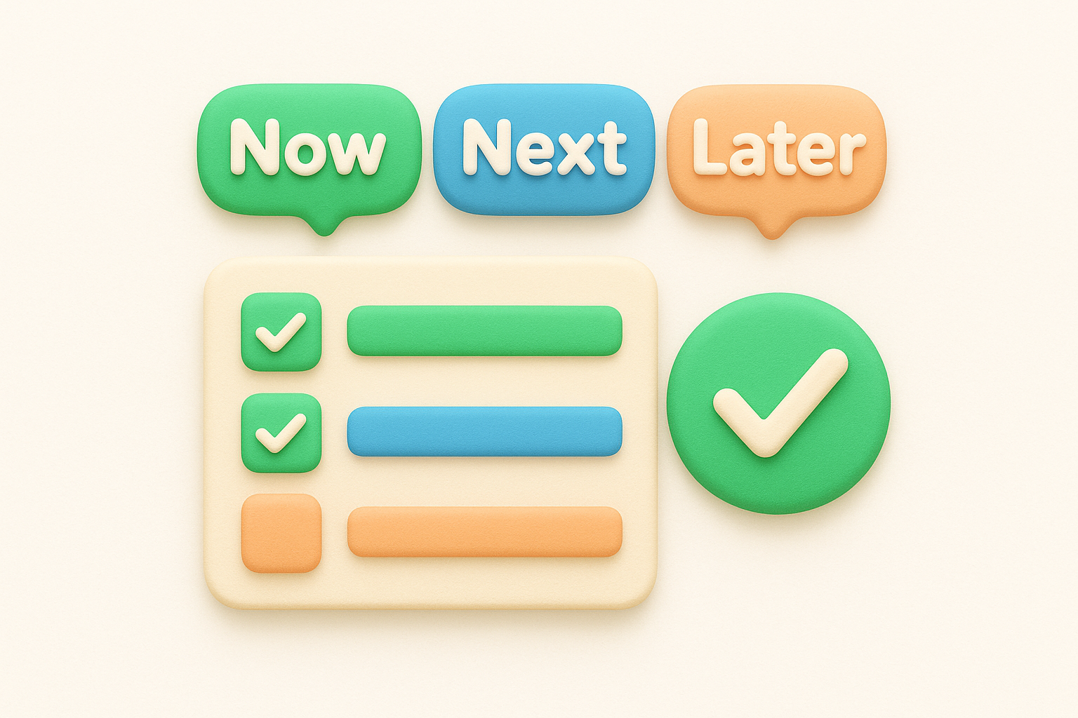 Use the Now, Next, Later method