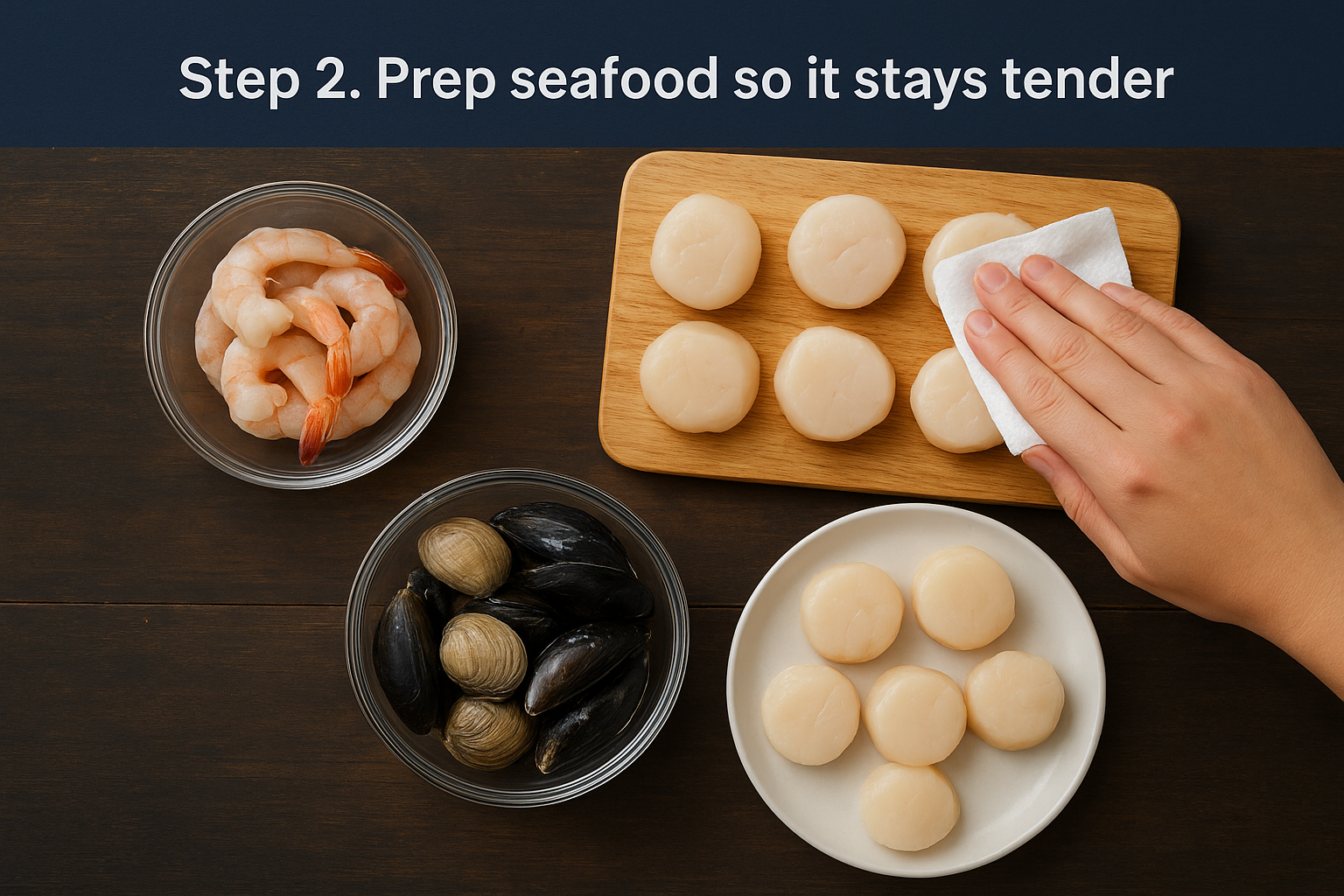 Step 2. Prep seafood so it stays tender