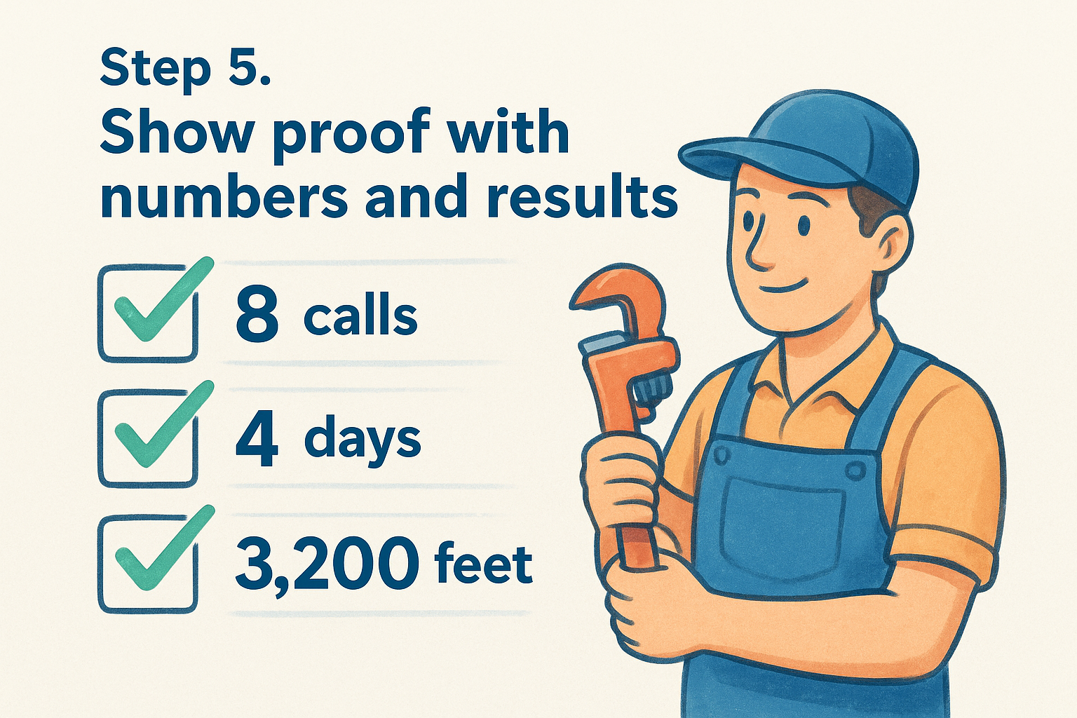 Step 5. Show proof with numbers and results
