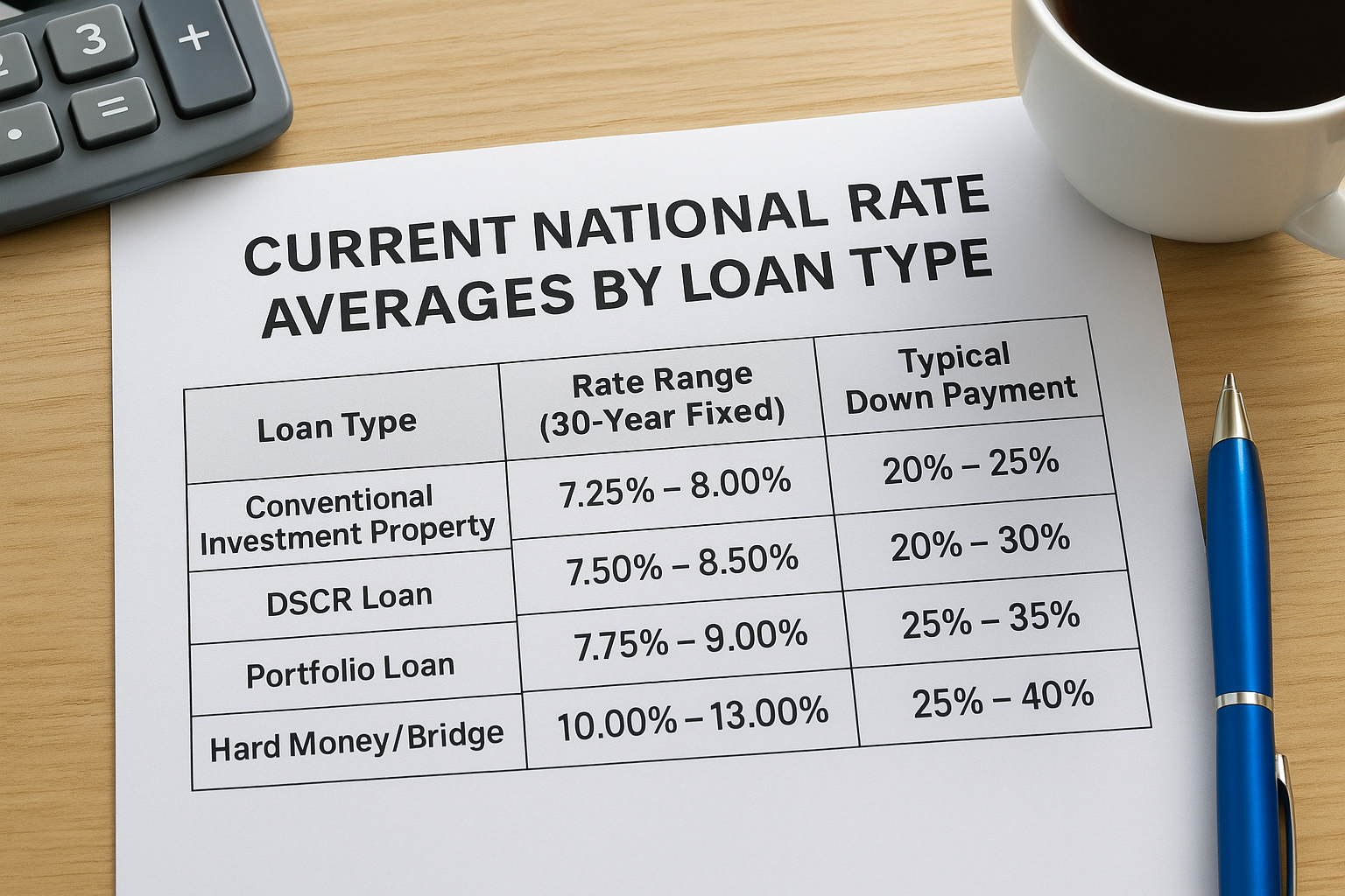 Current national rate averages by loan type