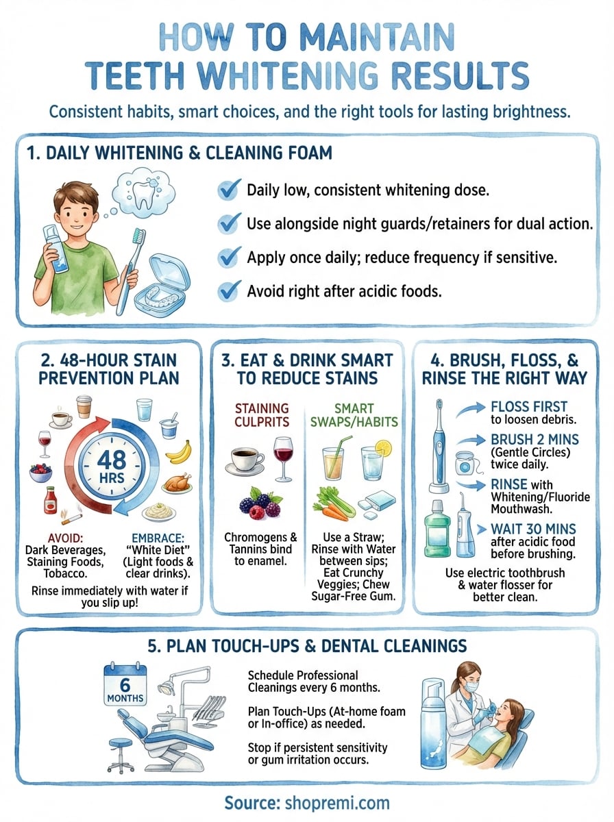 how to maintain teeth whitening results infographic