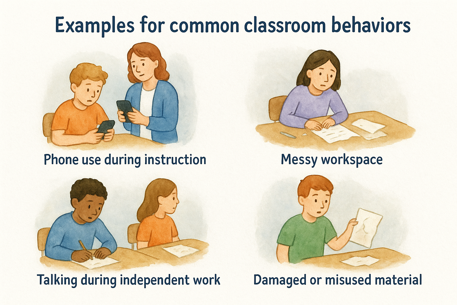 Examples for common classroom behaviors