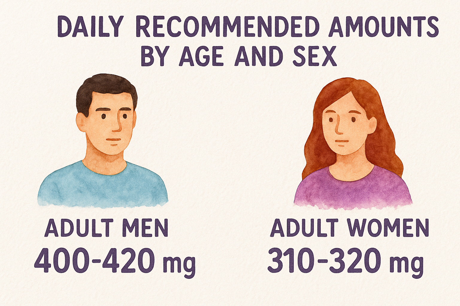 Daily recommended amounts by age and sex