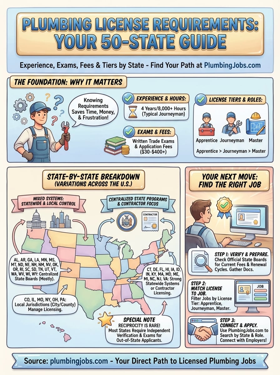 plumbing license requirements by state infographic