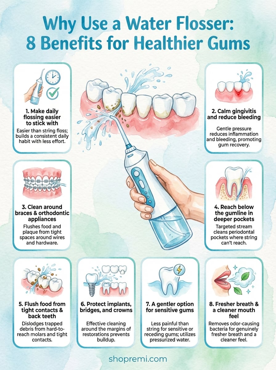 Burst water flosser infographic benefits