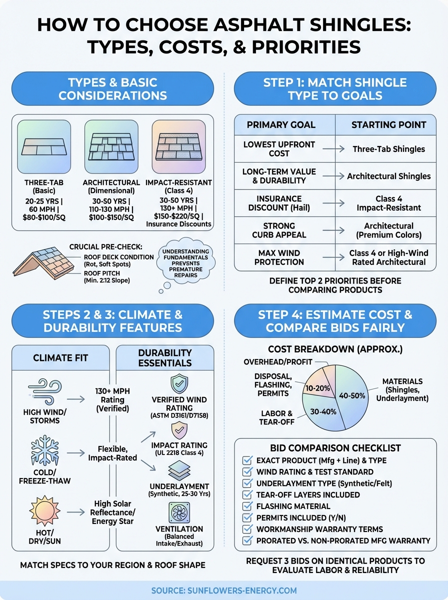 how to choose asphalt shingles infographic