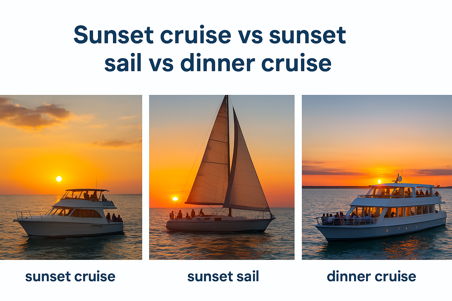 Sunset cruise vs sunset sail vs dinner cruise