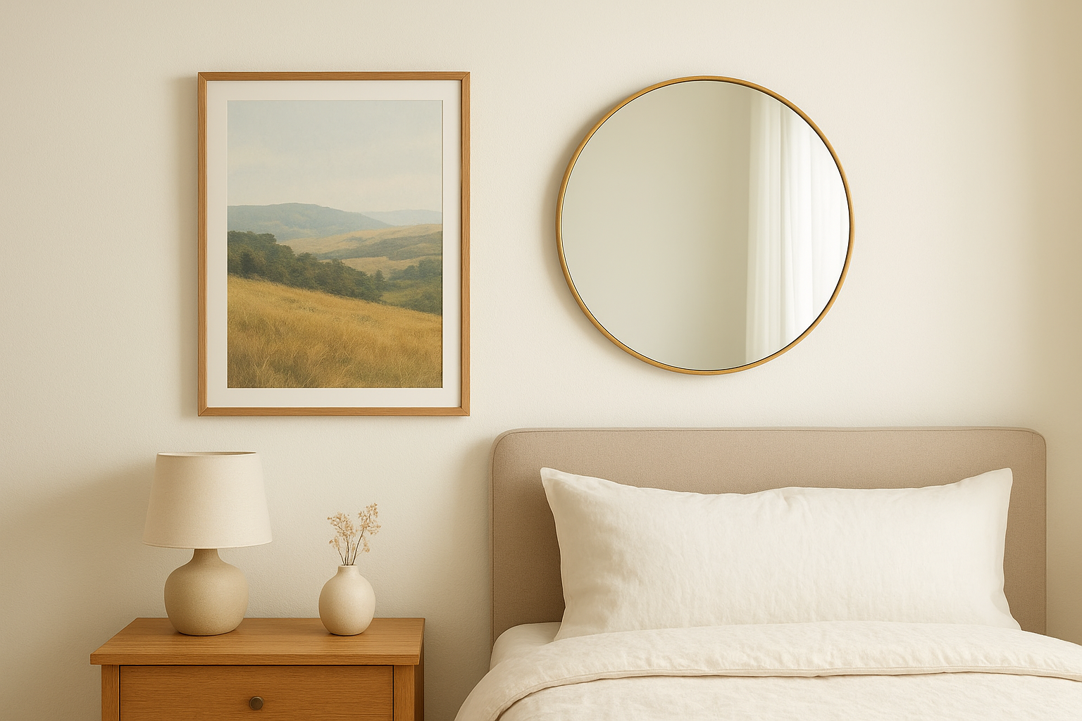 5. Pair wall art with a mirror for extra light