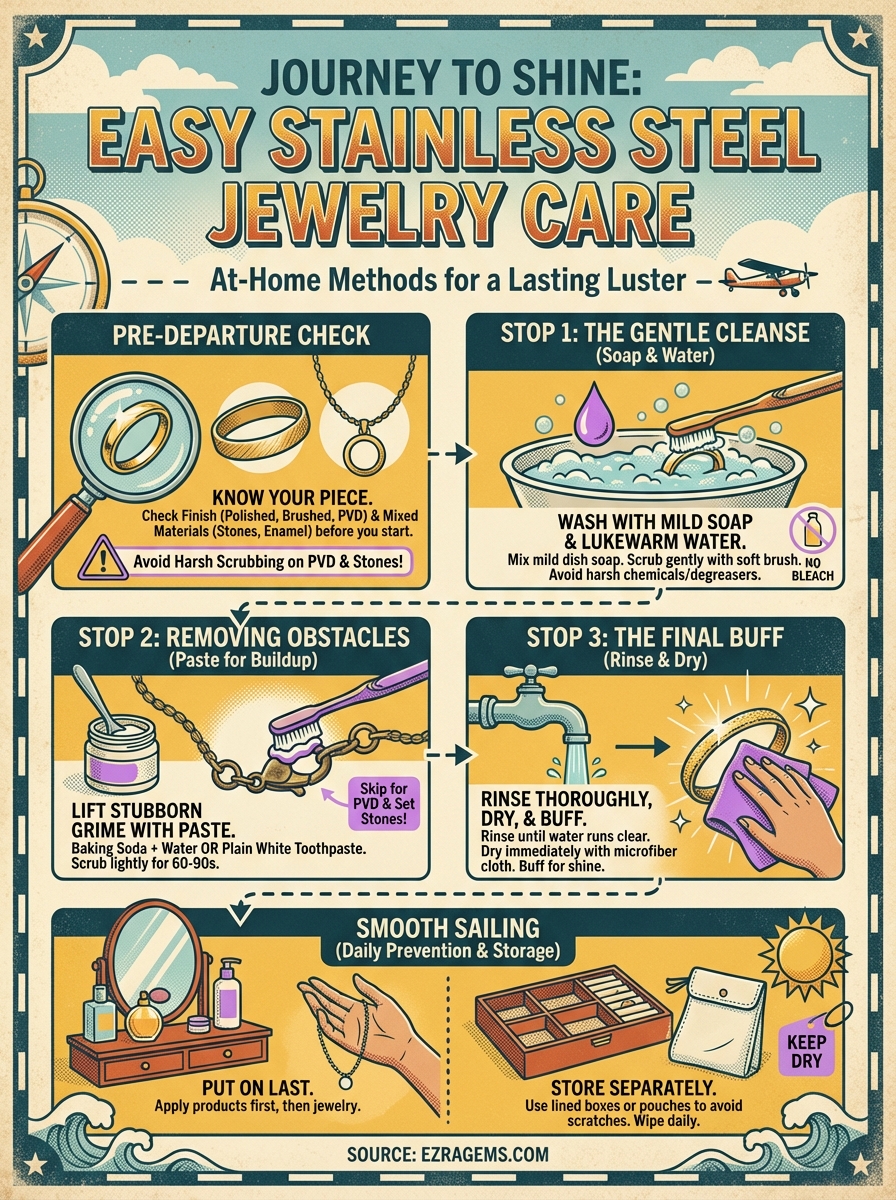 how to clean stainless steel jewelry infographic