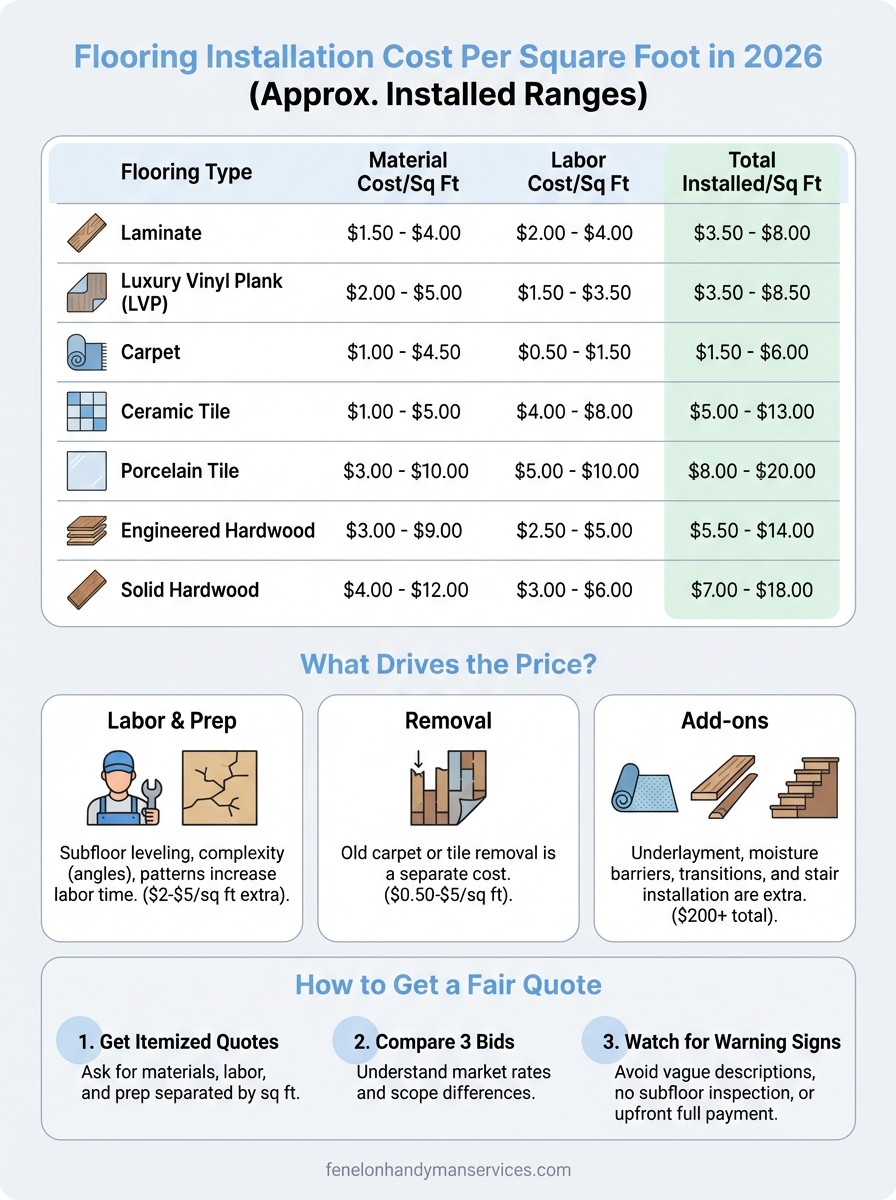 flooring installation cost per square foot infographic