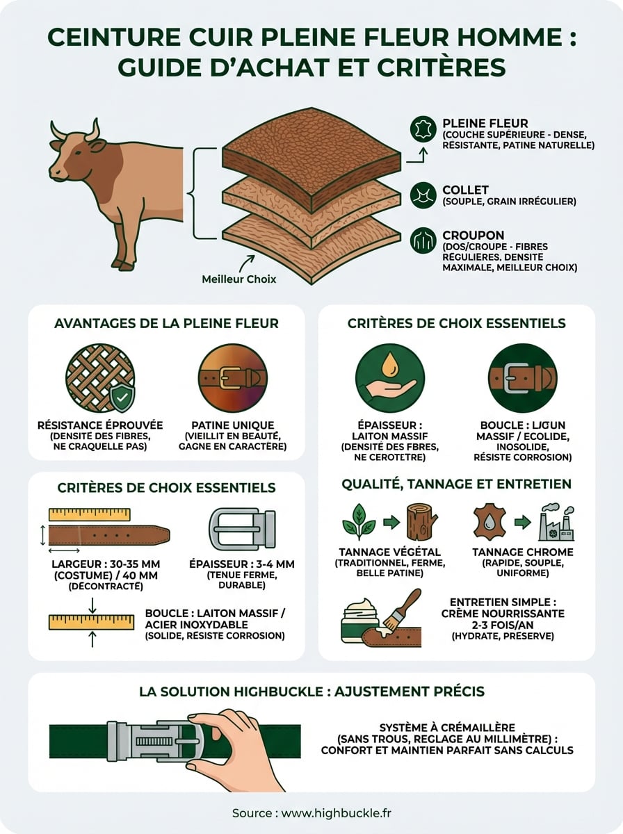 Infographie ceinture cuir pleine fleur homme