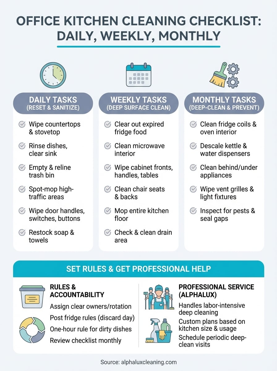 office kitchen cleaning checklist infographic