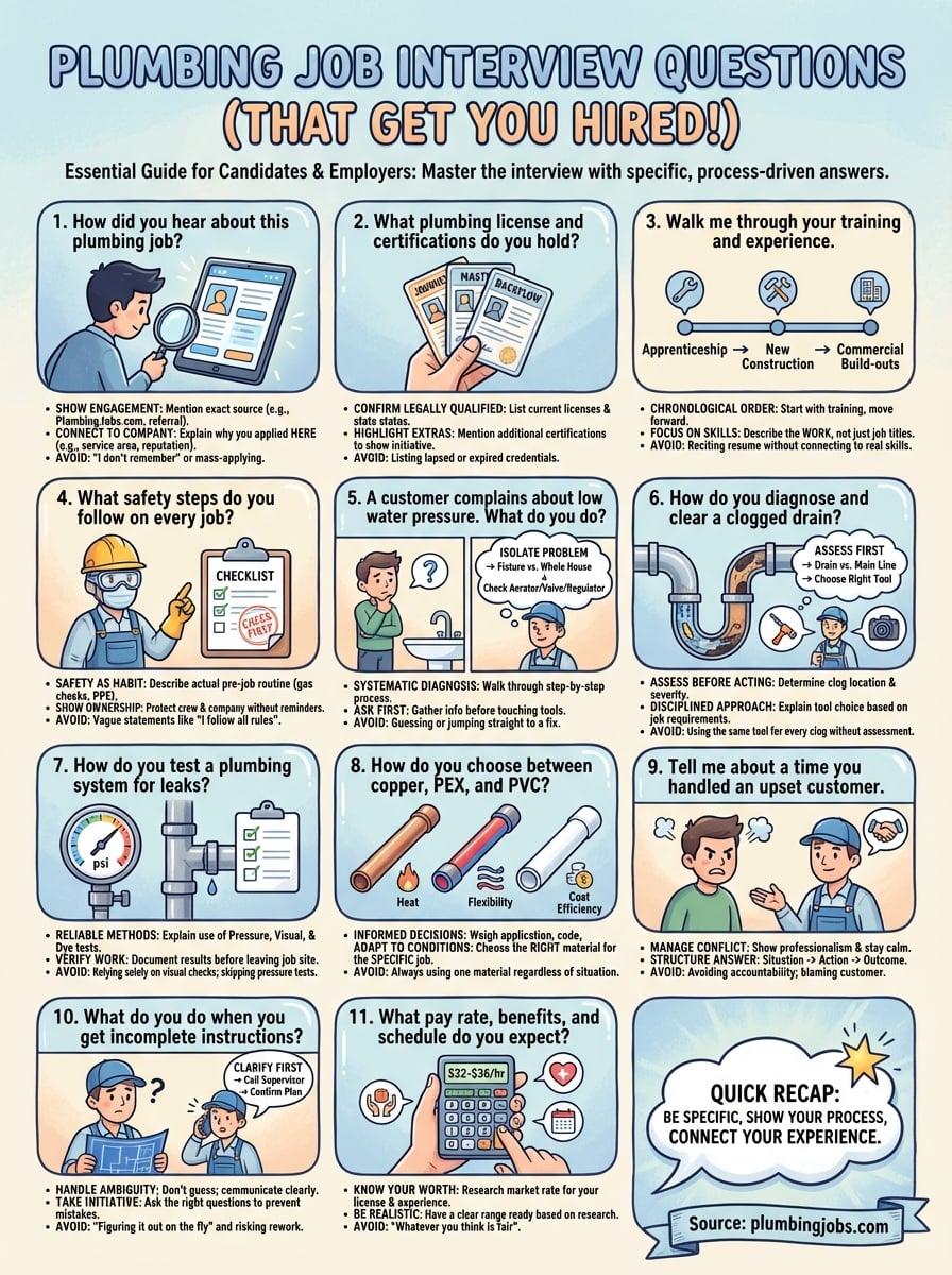 plumbing job interview questions infographic