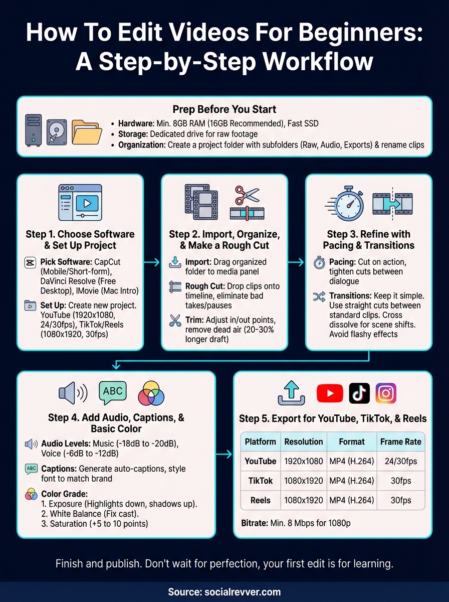 how to edit videos for beginners infographic