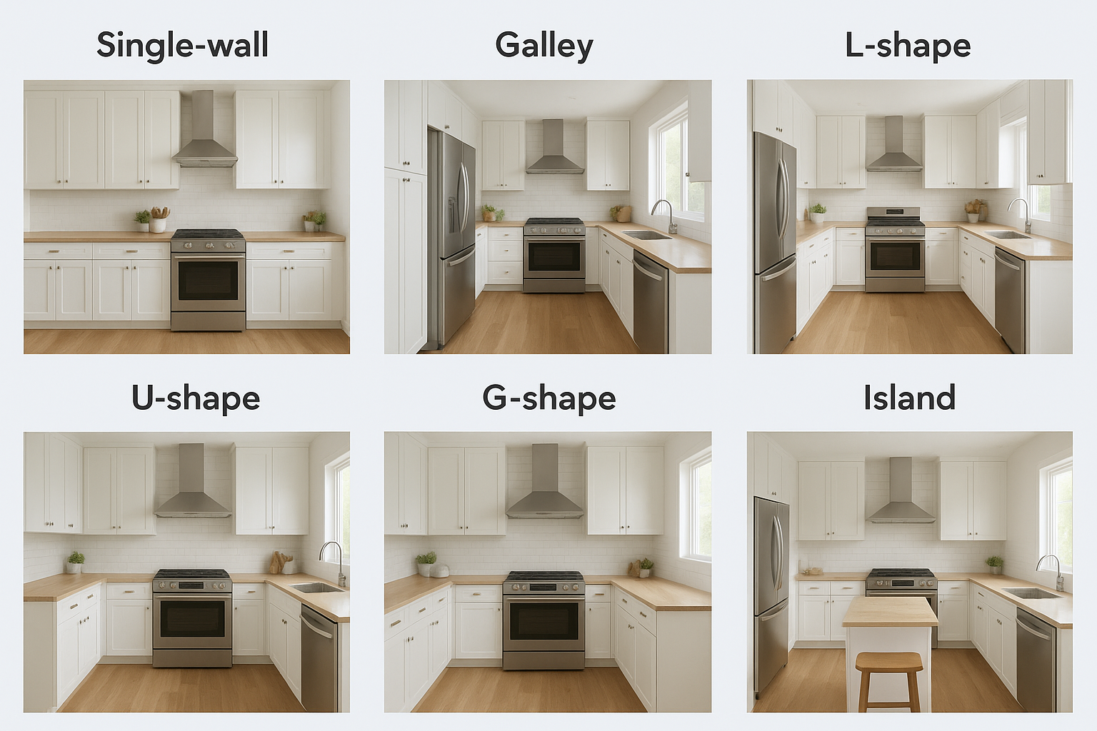 The six standard kitchen layouts