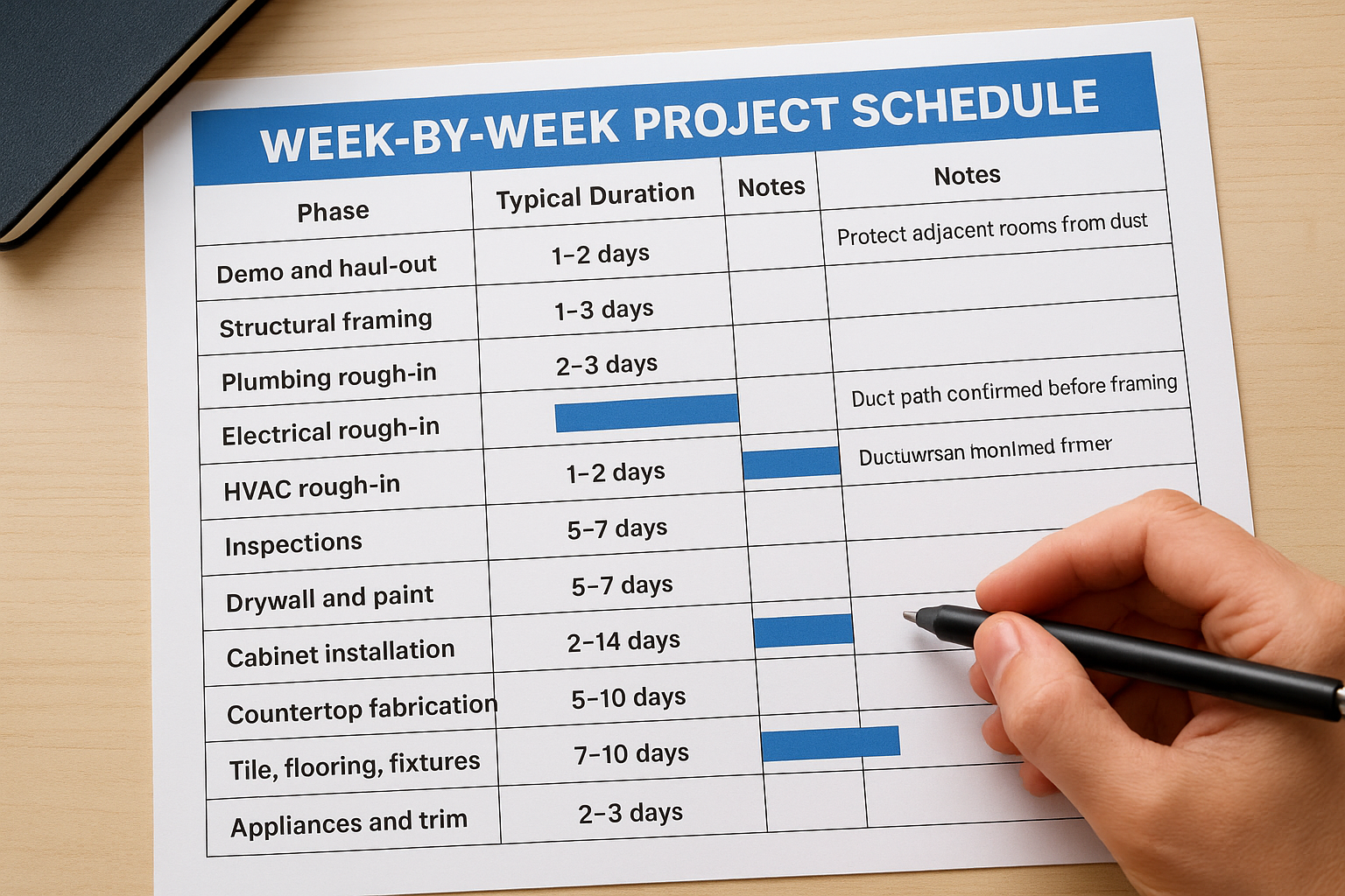 Build a week-by-week project schedule