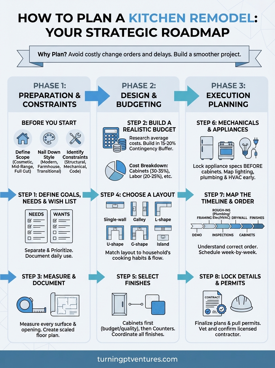 how to plan a kitchen remodel infographic