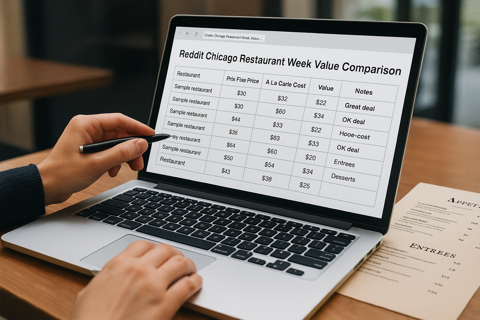 2. Use the Reddit value spreadsheet to compare menus