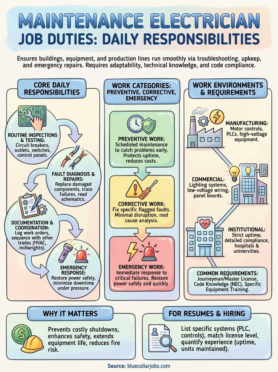 maintenance electrician job duties infographic