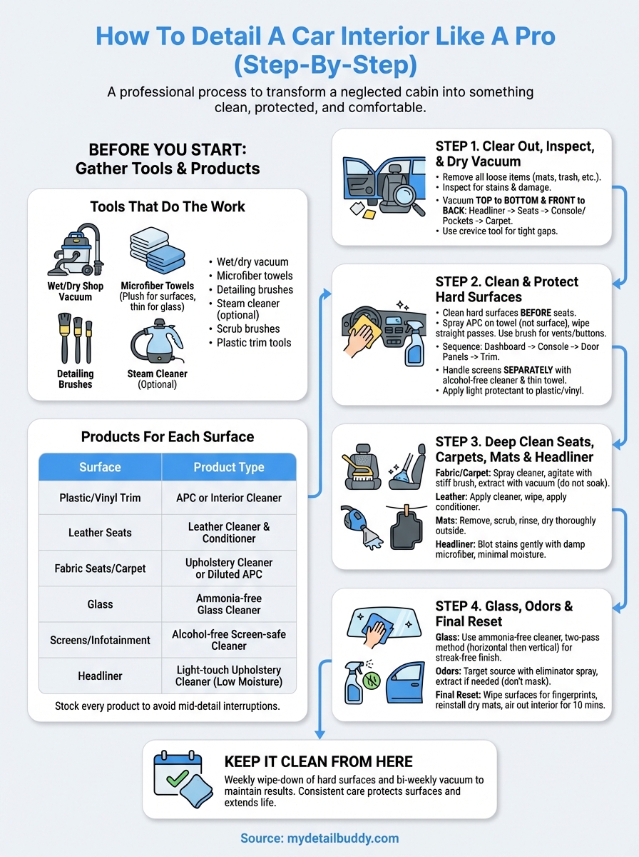 how to detail a car interior infographic