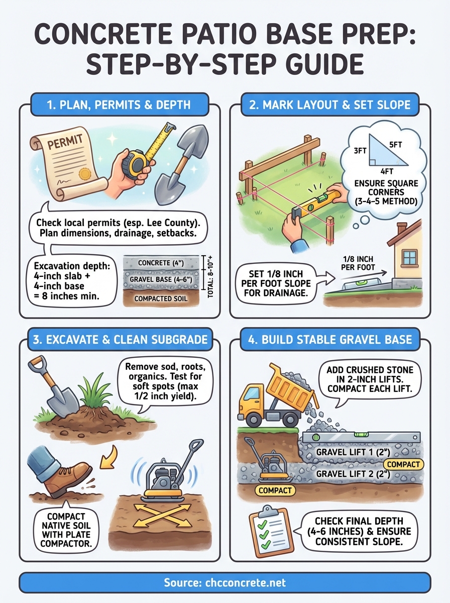 concrete patio base preparation infographic