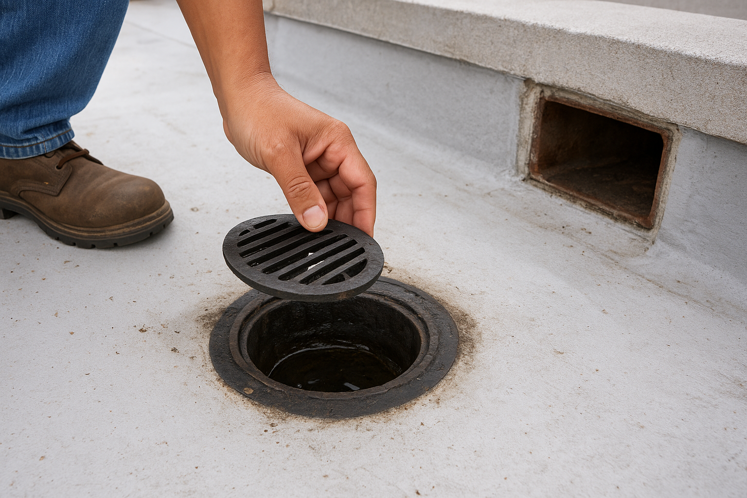 Check roof drains and scuppers