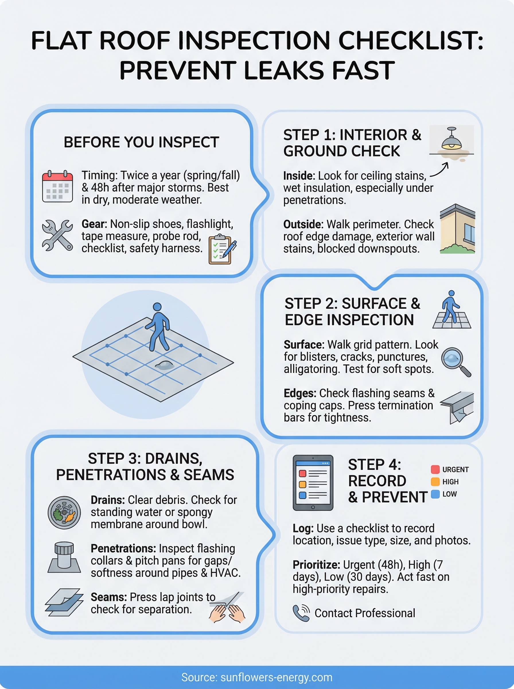 flat roof inspection checklist infographic