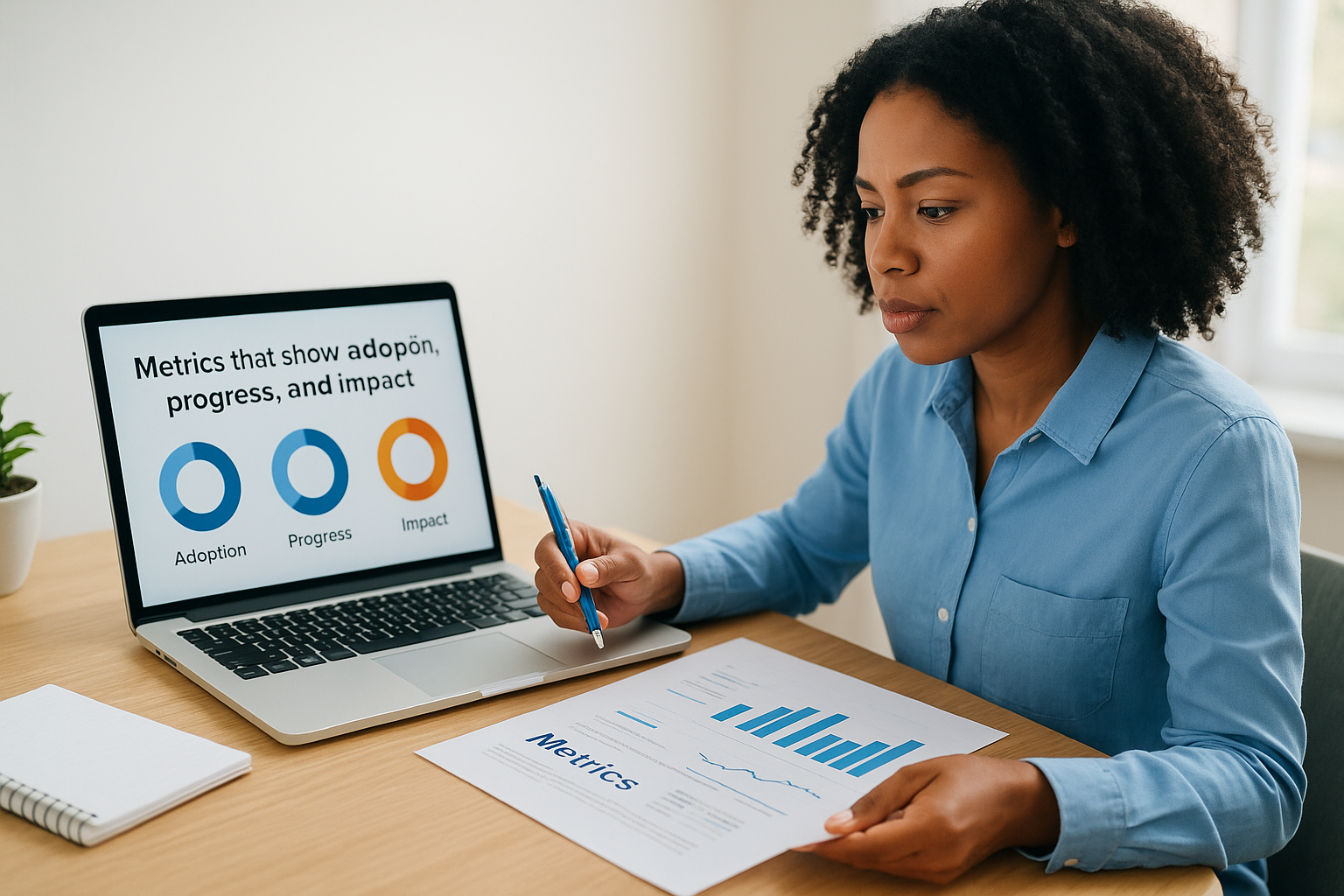 Metrics that show adoption, progress, and impact