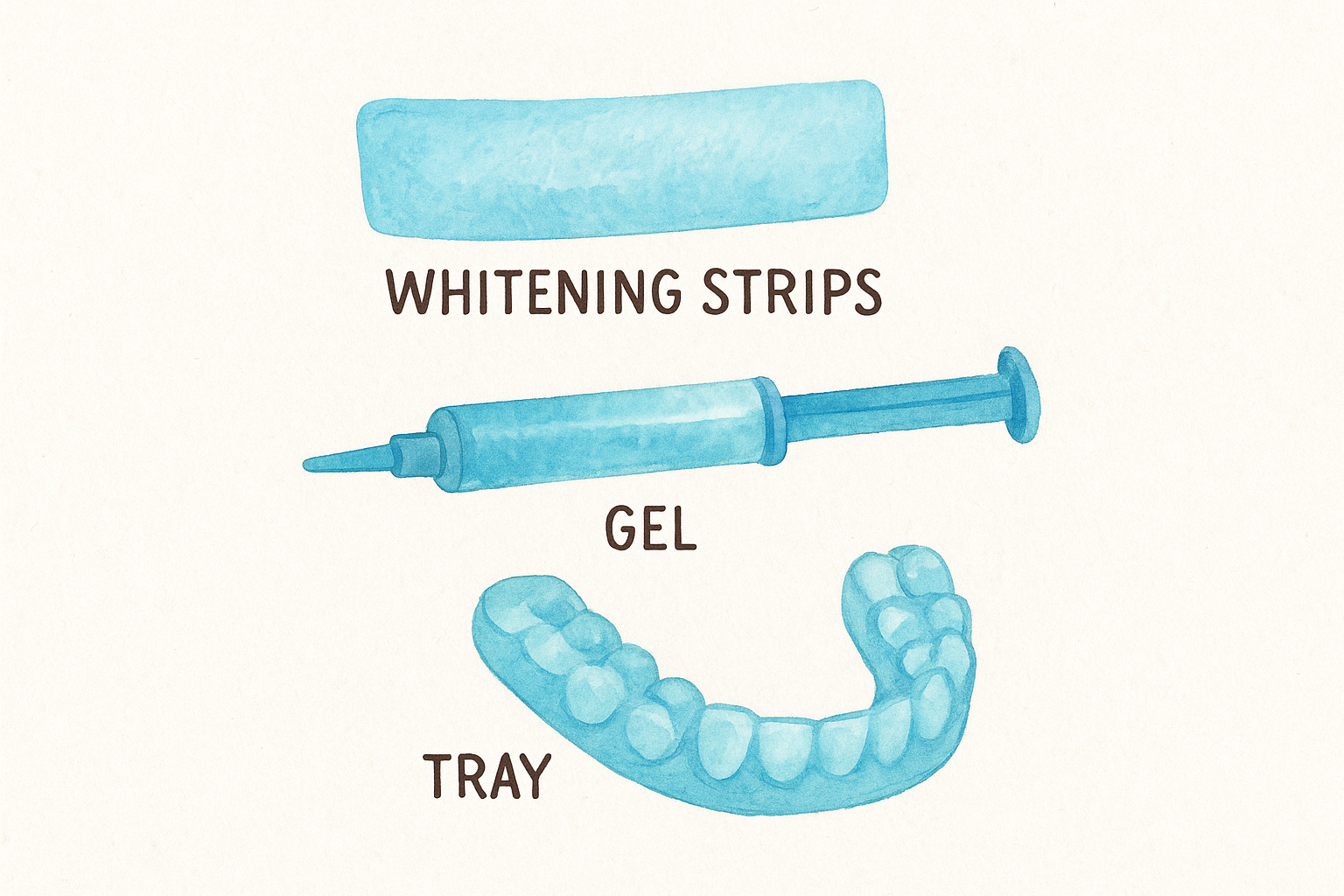 Whitening strips, gels, and trays at home