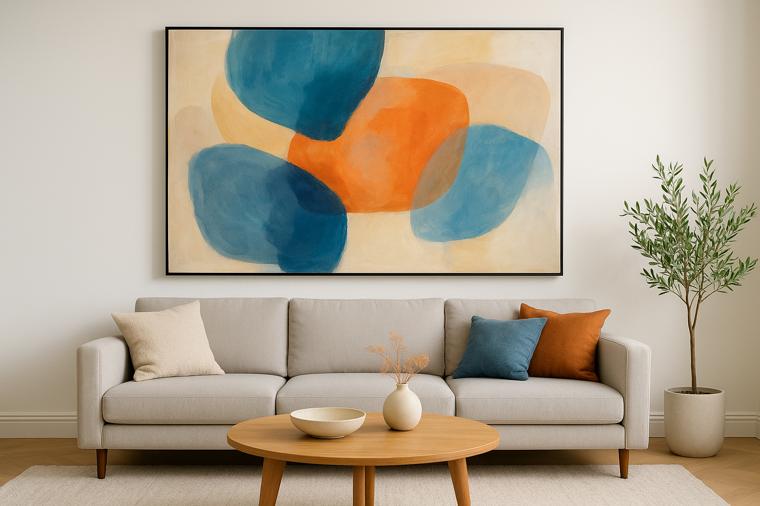 Create a focal point over the sofa or fireplace