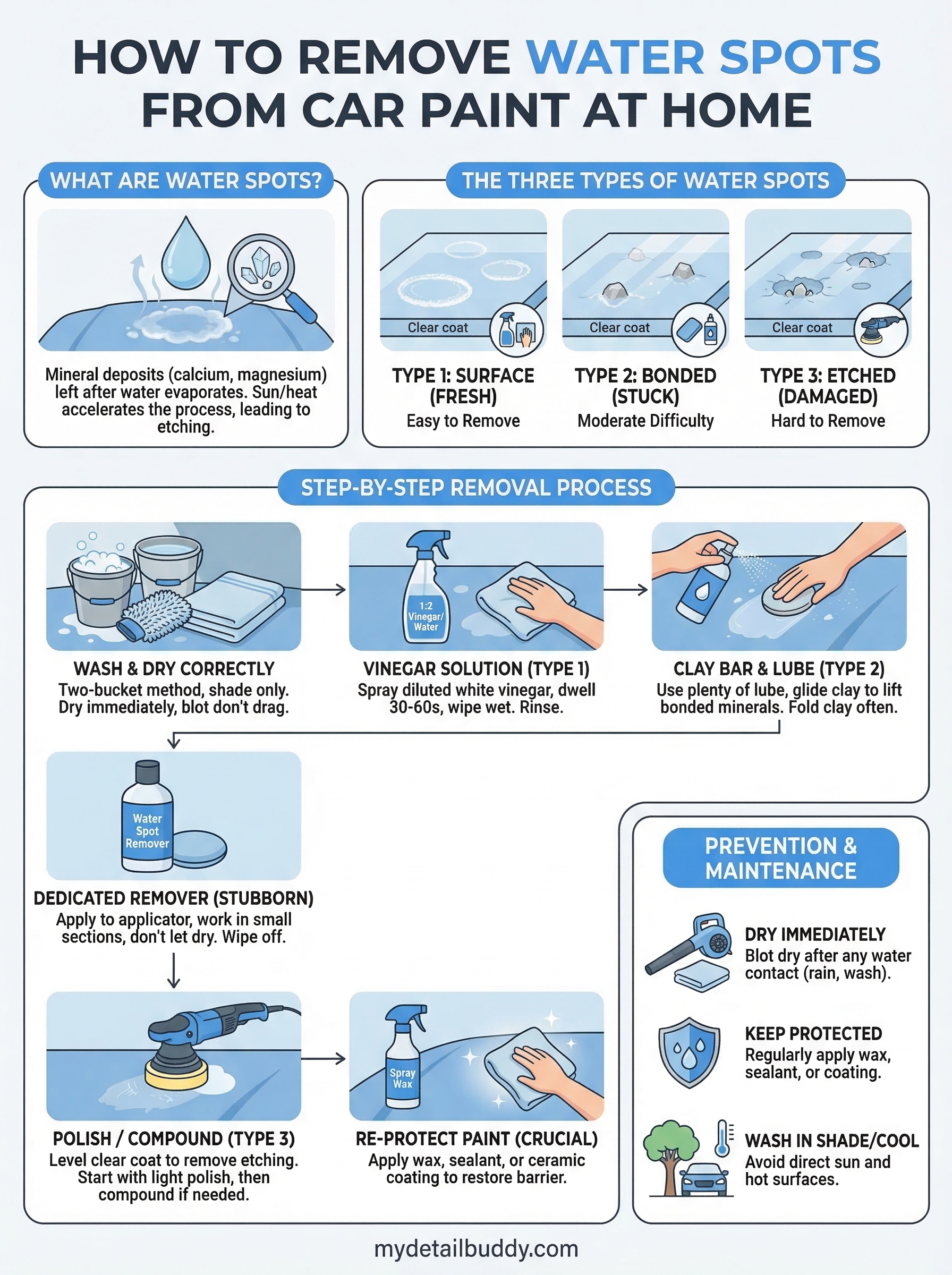how to remove water spots from car paint infographic