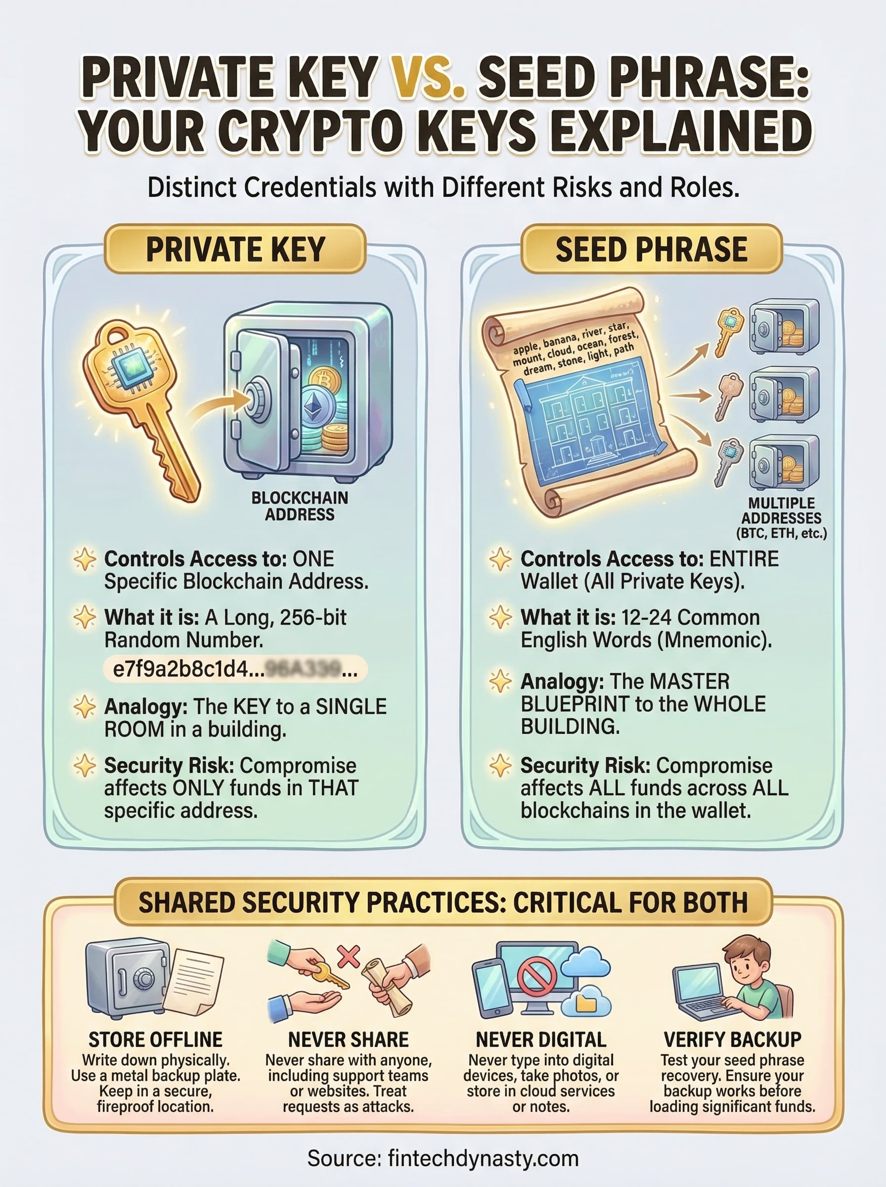 private key vs seed phrase infographic