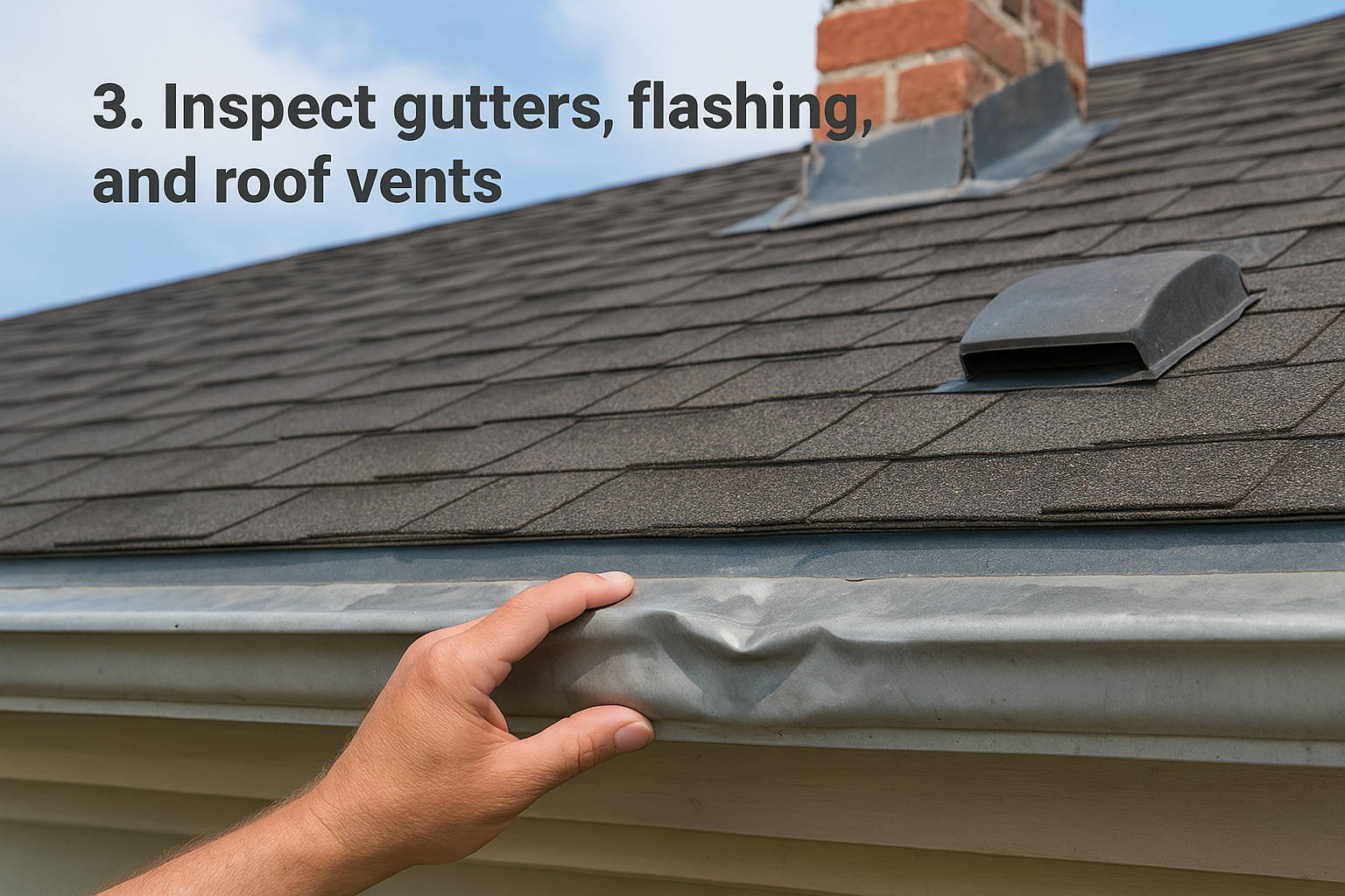 3. Inspect gutters, flashing, and roof vents
