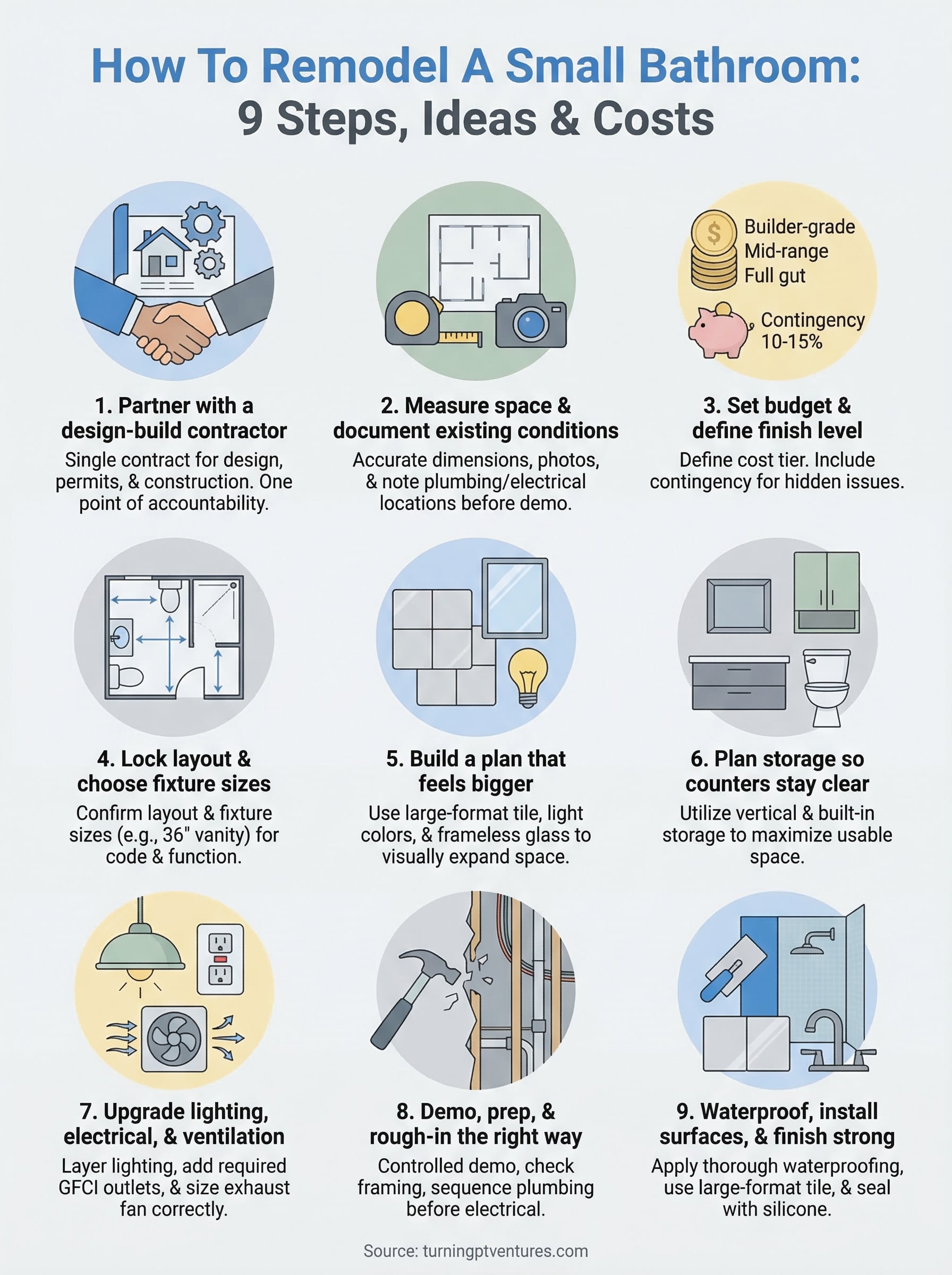 how to remodel a small bathroom infographic