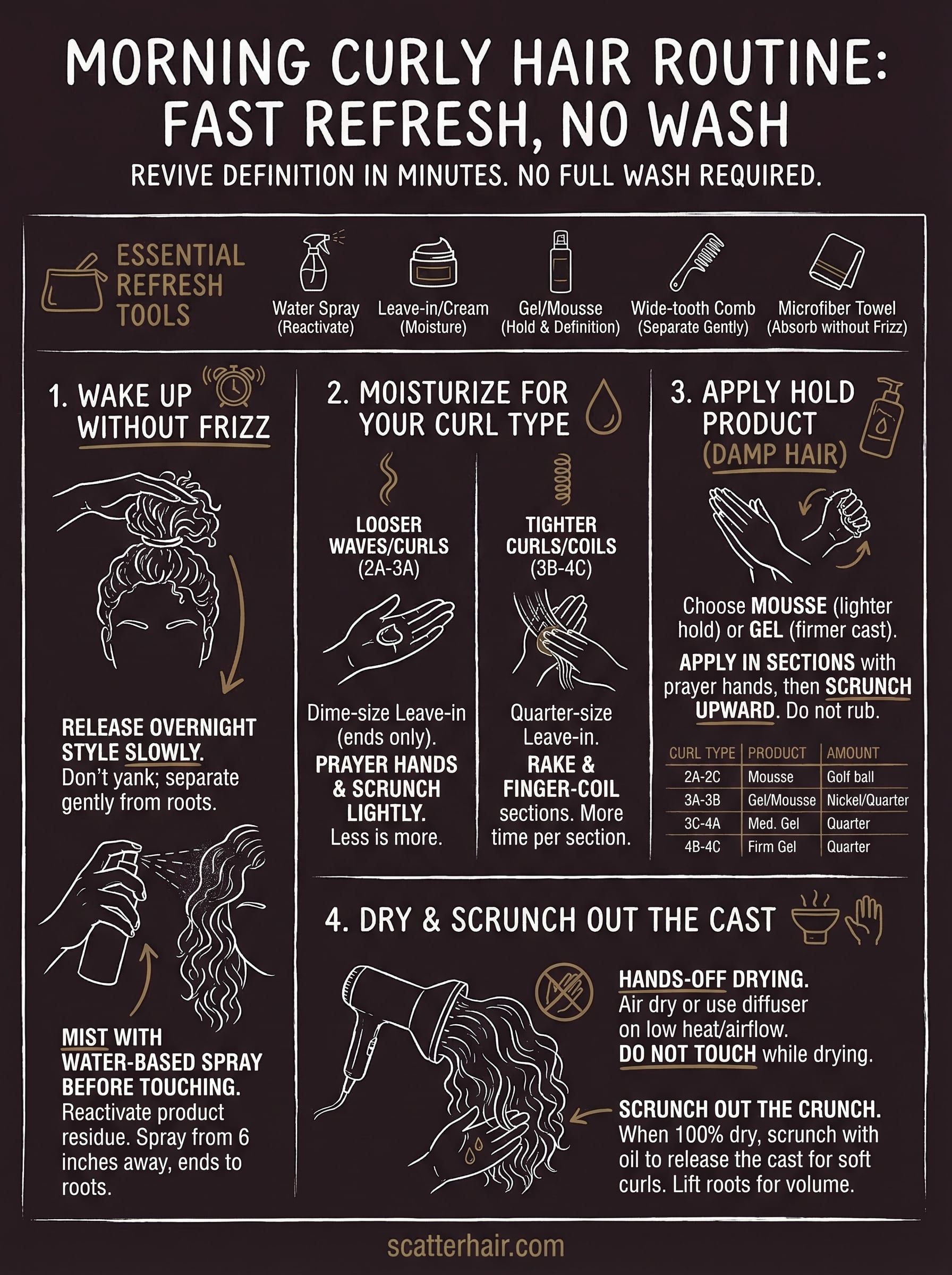 morning curly hair routine infographic