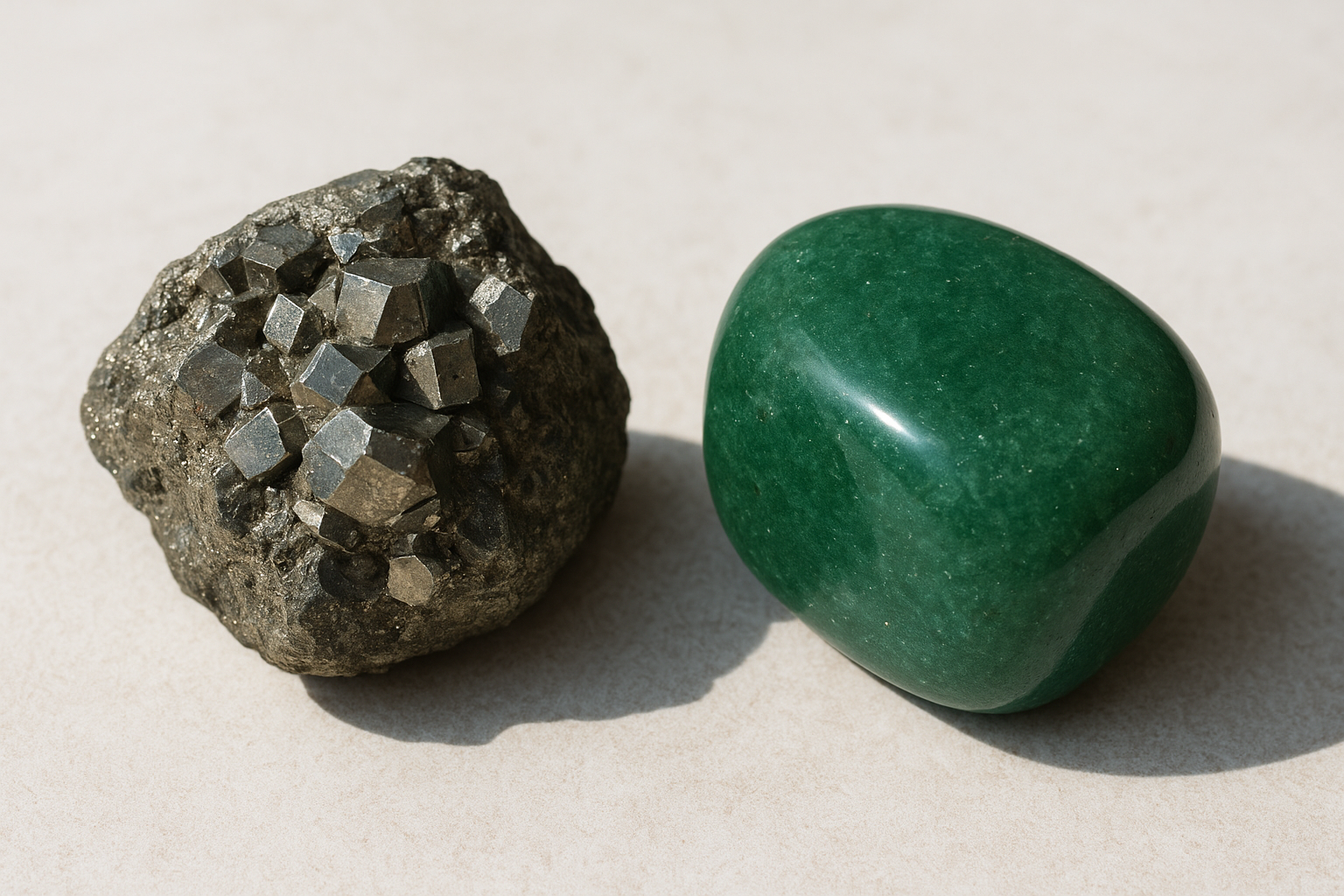 What real pyrite and green aventurine look like