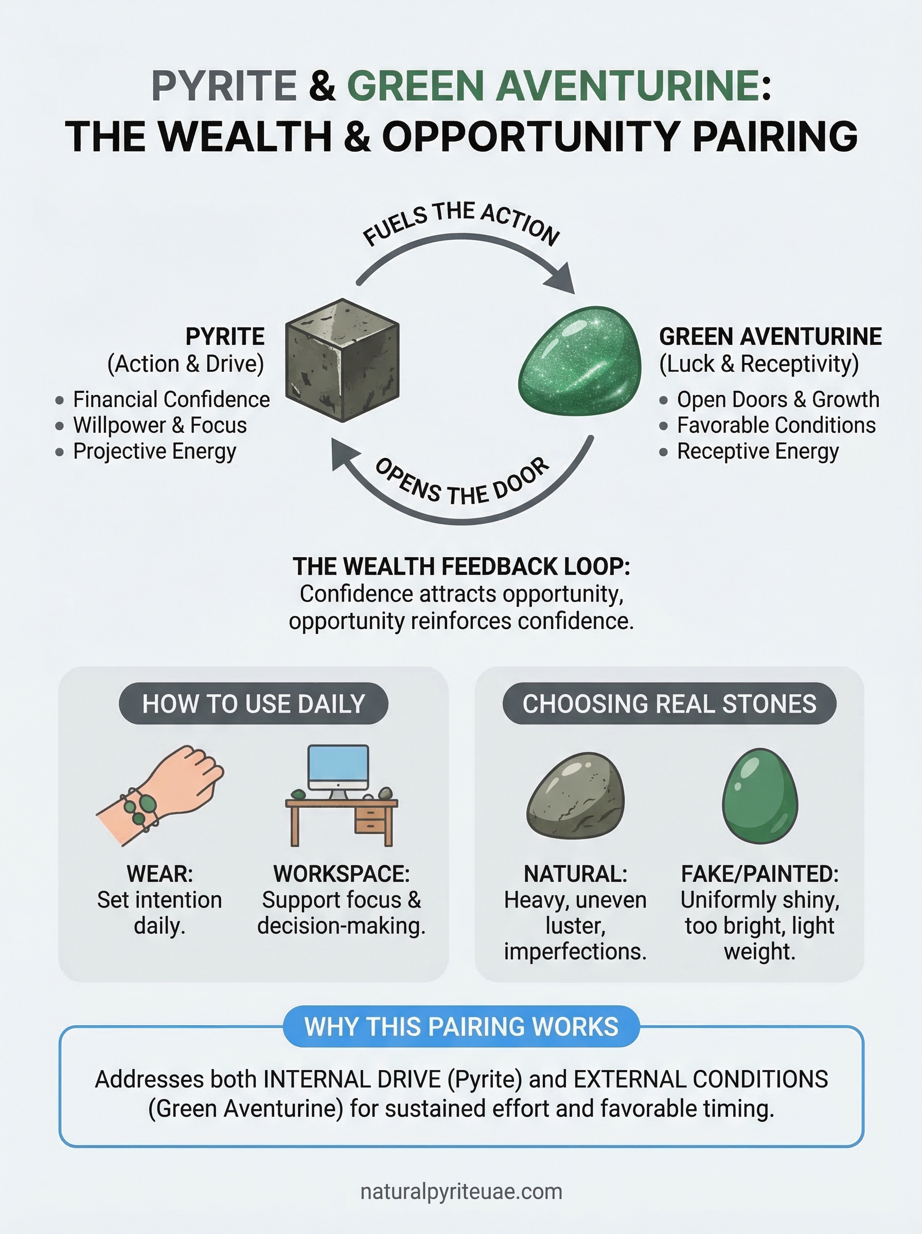pyrite and green aventurine infographic