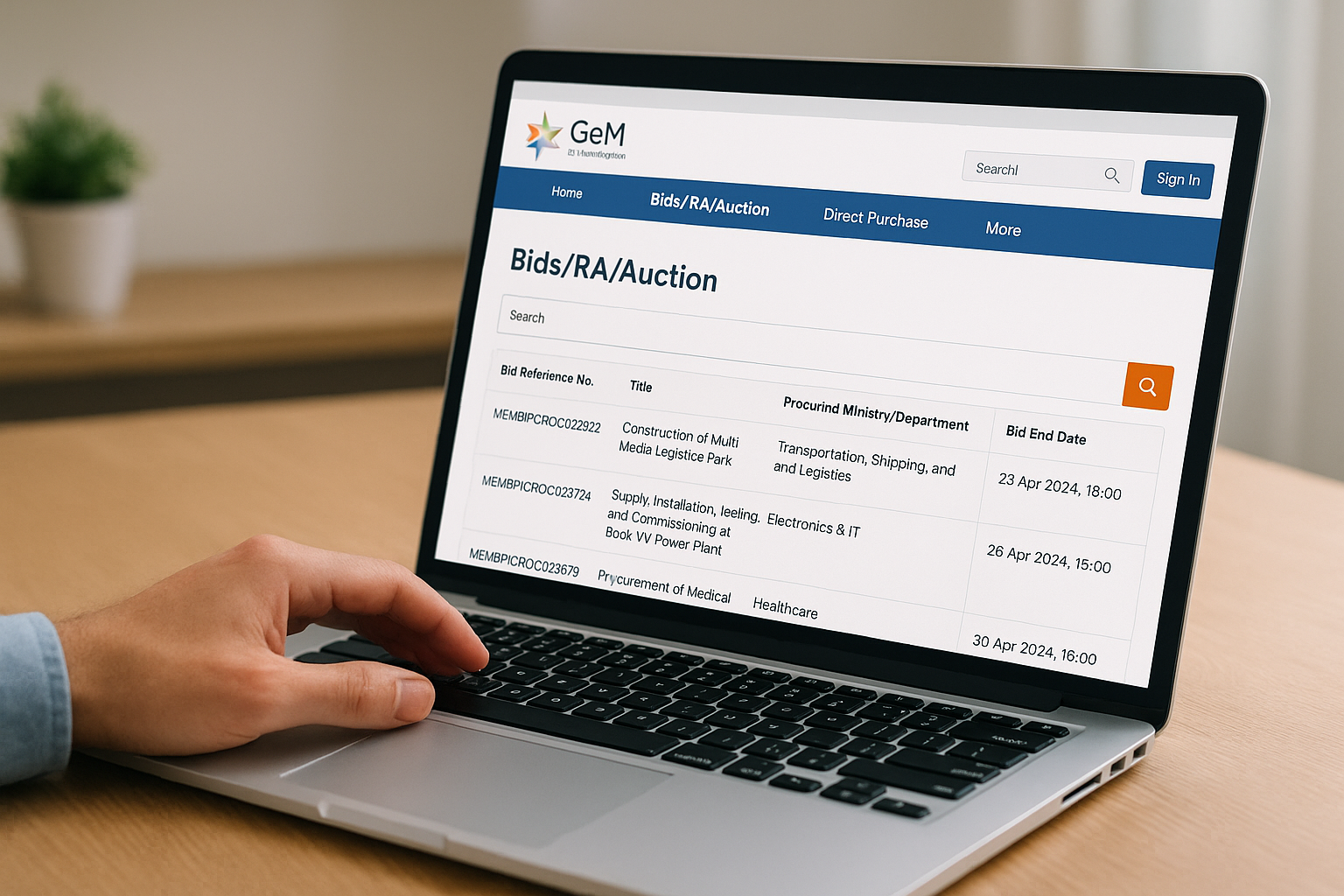 Step 1. Use the official GeM pages for bid search