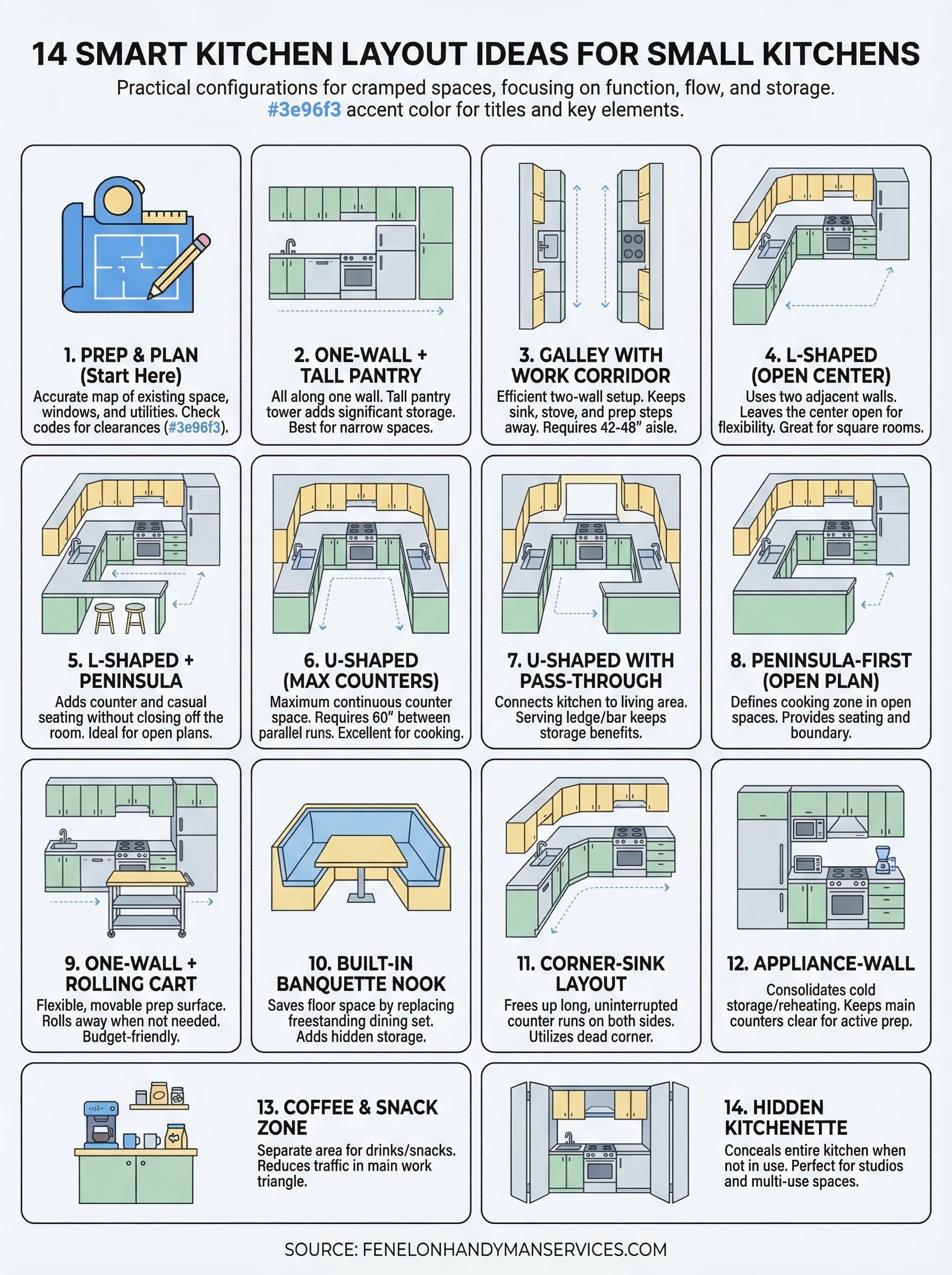 kitchen layout ideas for small kitchens infographic