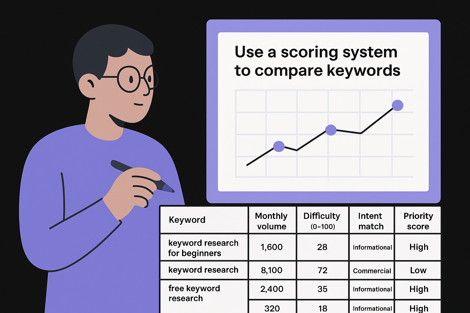 Use a scoring system to compare keywords