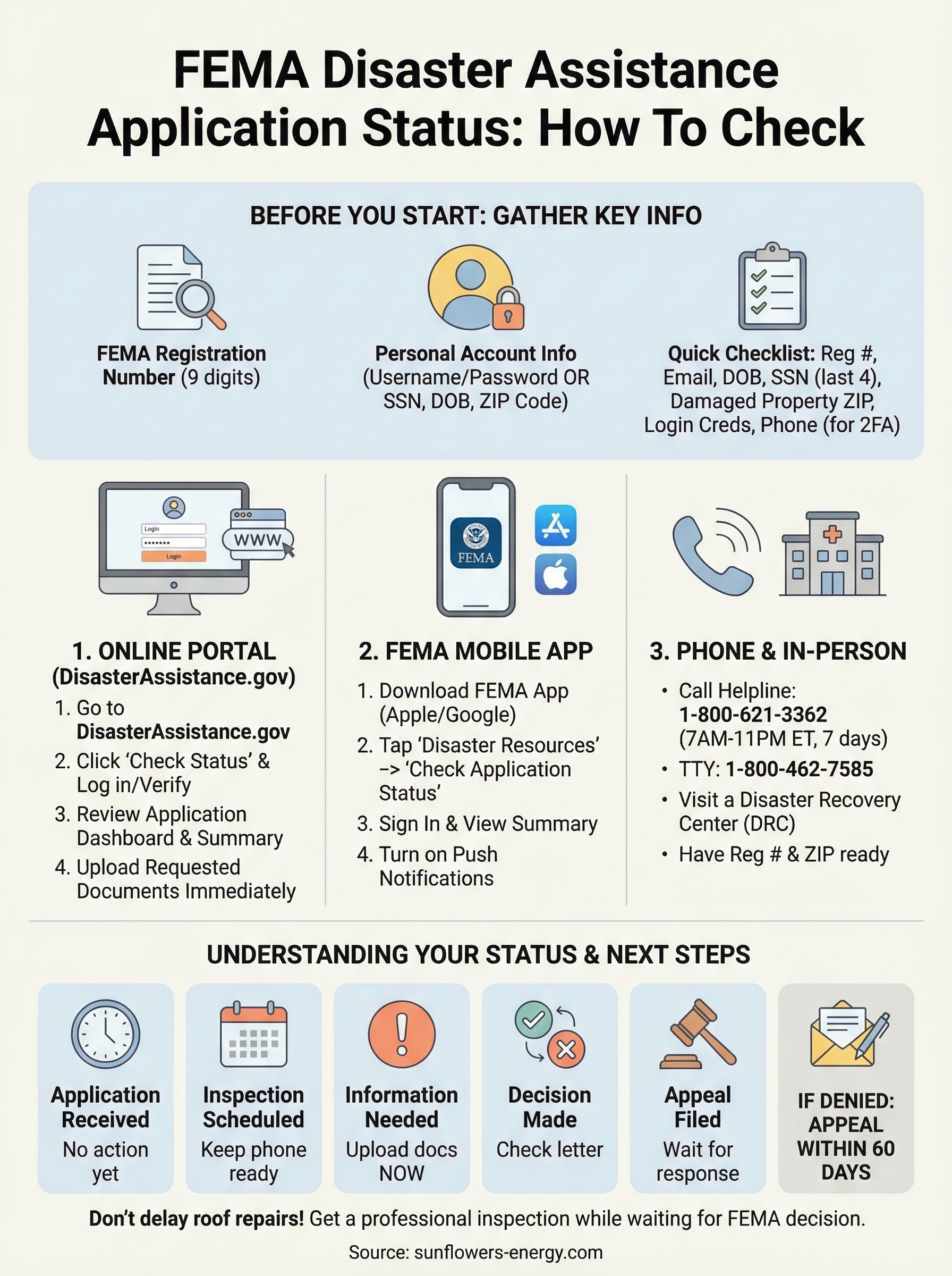 fema disaster assistance application status infographic