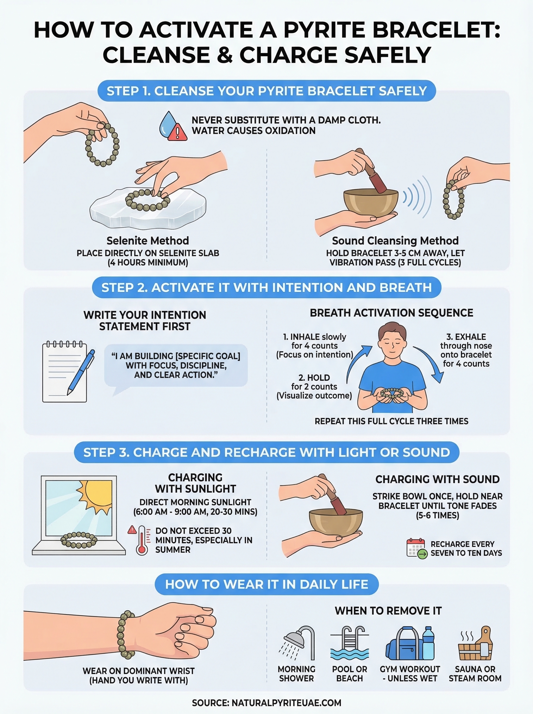 how to activate pyrite bracelet infographic